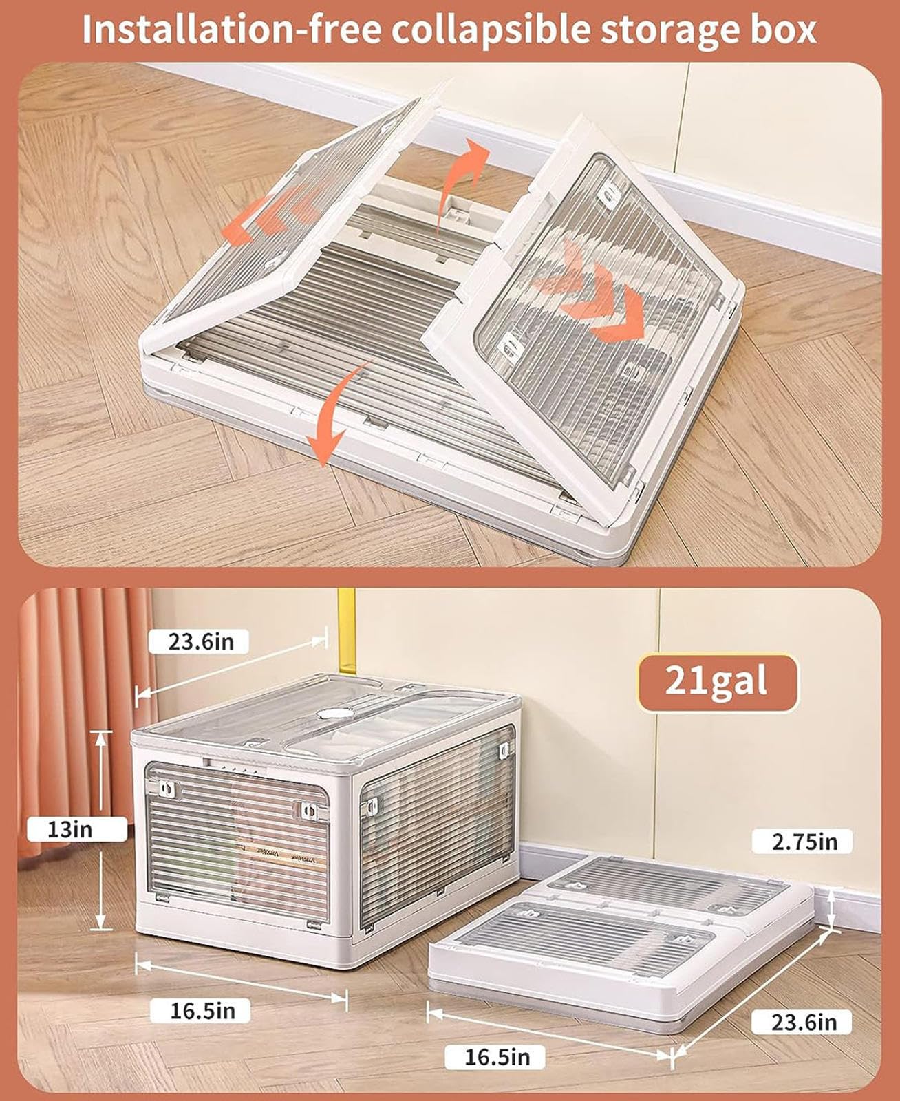 VIDECOR Zusammenklappbare 11-Gal-Aufbewahrungsbehälter mit Deckel, Stapelbare Organizer, Große Faltboxen mit Rädern, Ordentliche Aufbewahrung zu Hause (3er-Pack),21GAL