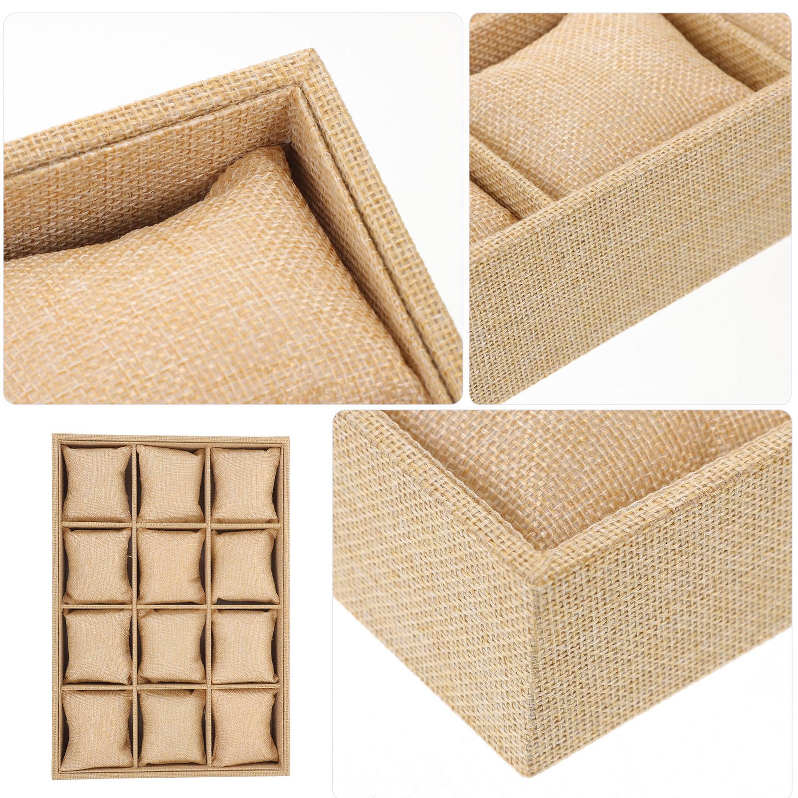 Homoyoyo Plateau Empilable à Bijoux 12 Cases en Lin Imitation, Lot de 2