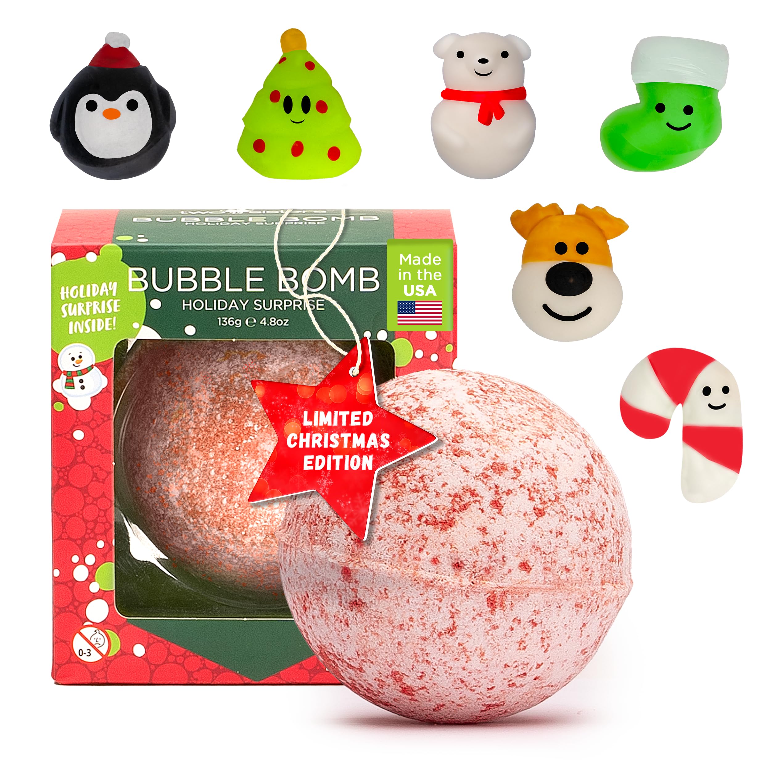 Christmas Bath Bomb for Kids with Surprise Bath Toys Inside (Gift Set) - Stocking Stuffers for Boys and Girls - Holiday Bubble Bath with Cheerful Scent, USA Made by Two Sisters