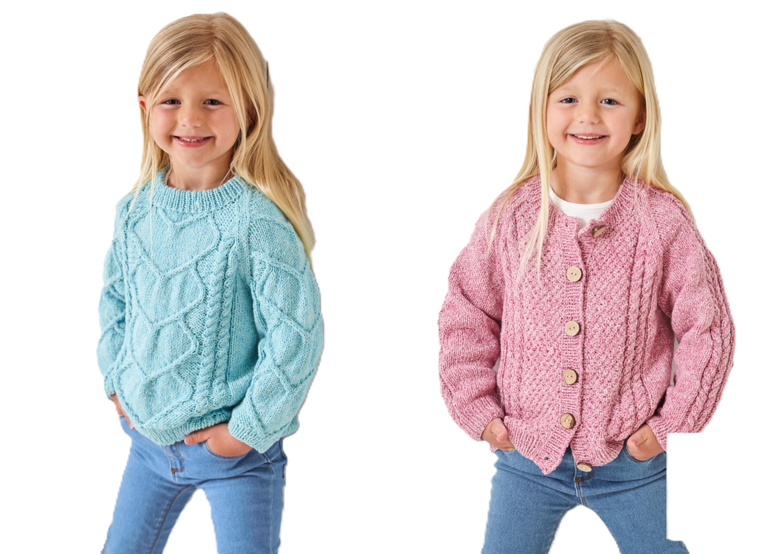 King Cole DK Knitting Pattern Pamphlet - 6154 Kids Sweater & Cardigan (20"-28")