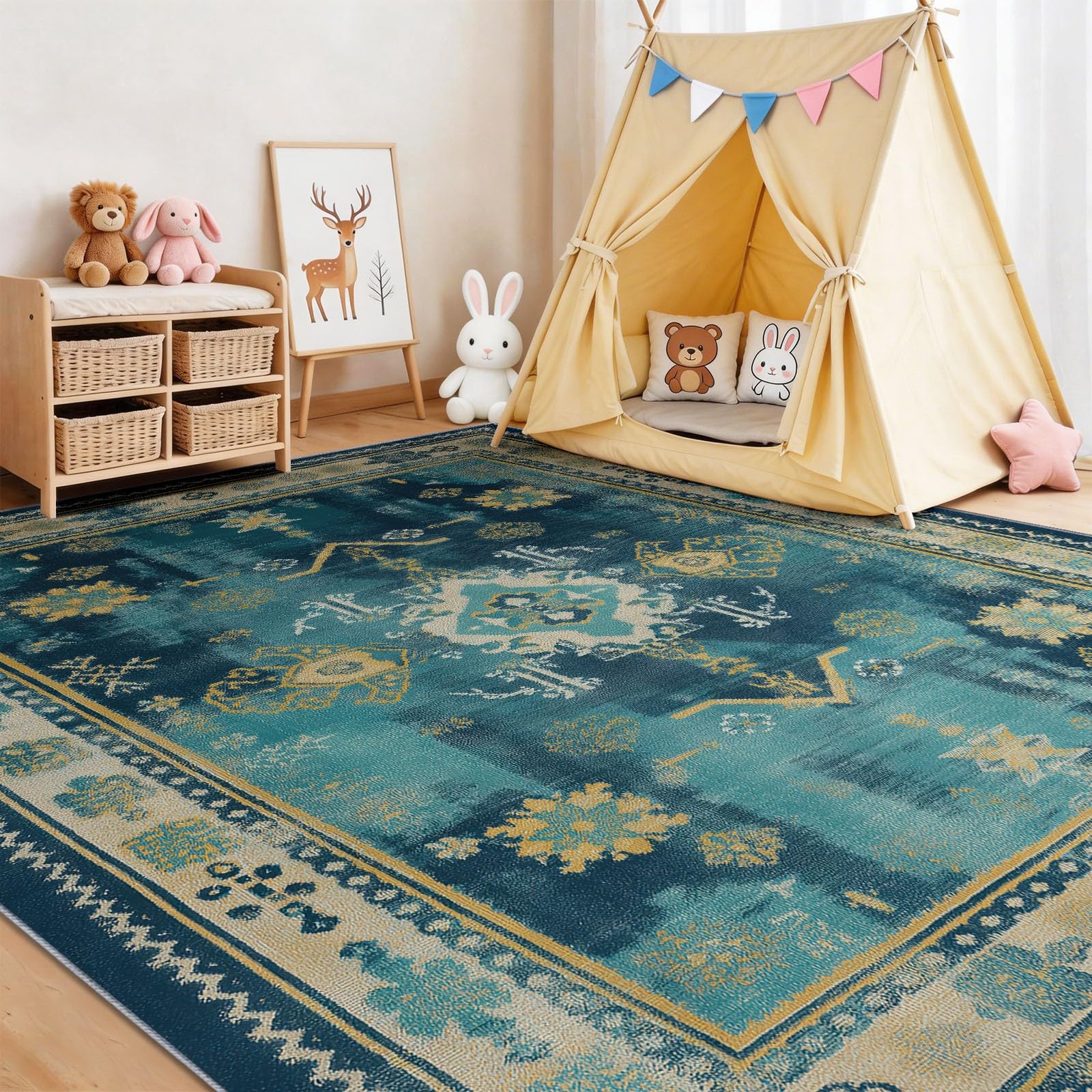Generico Tappeto Lavabile in Lavatrice - 90 x 150 cm Tappeto Antiscivolo & Pelo Corto, Pratico e Facile da Pulire, Ideale per Soggiorno, Cucina e Aree ad Alto Traffico