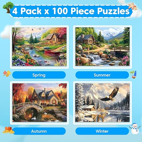 Miniatura 2 de 4-Pack 100 Piece Puzzles for Seniors Country Life Large Piece Puzzles for Seniors Puzzle Dementia Alzheimer's Products Activities for Elderly Adults