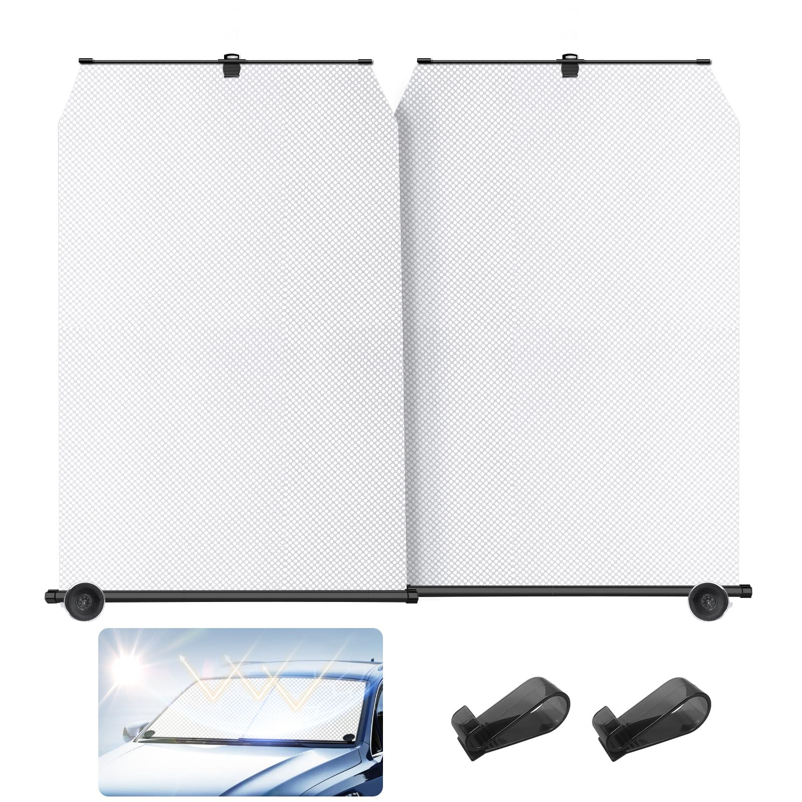 Photo 1 of SHINELINERS Retractable Windshield Sun Shade - 99% UV & Heat Block, 420D Fabric, Universal Fit for Cars Trucks SUVs (Not for Large Trucks/Contoured Windshields.)