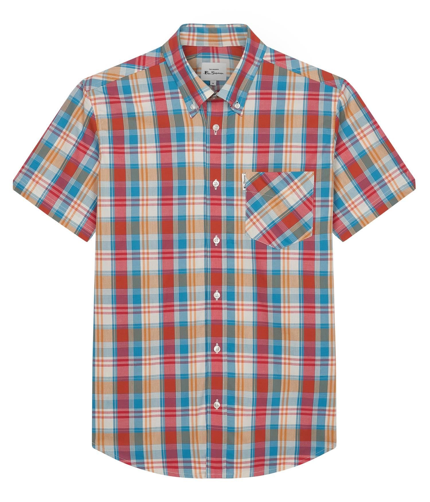Ben Sherman Signature Window Overcheck Short Sleeve Shirt for Mens (0075937) Kingfisher, 5XL