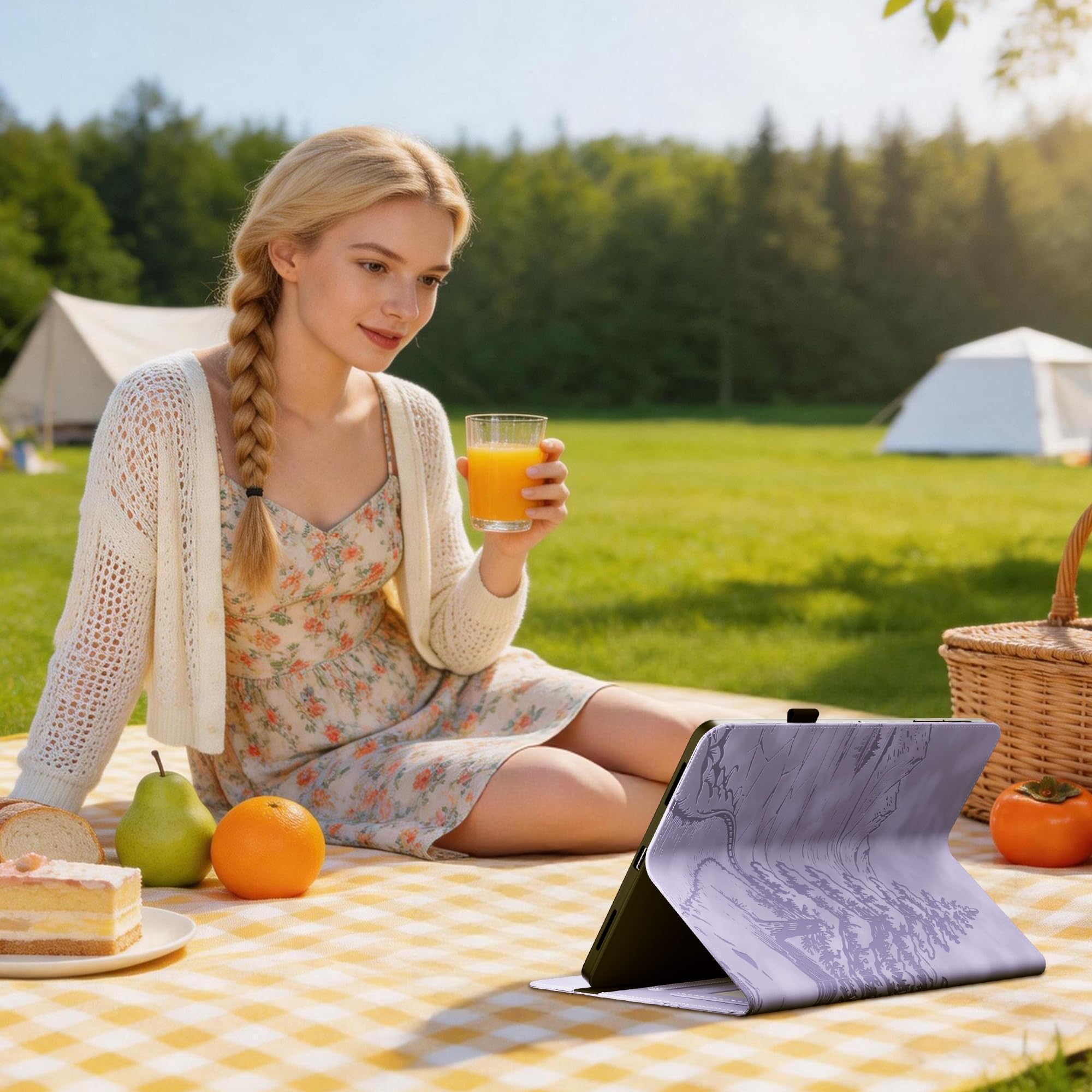 Custodia per iPad di 9a/8a/7a generazione (10,2 pollici), custodia in pelle di alta qualità per iPad con cavalletto e funzione Wake/Sleep, ritagli precisi per Touch ID, cover Frozen Lake per bambini e