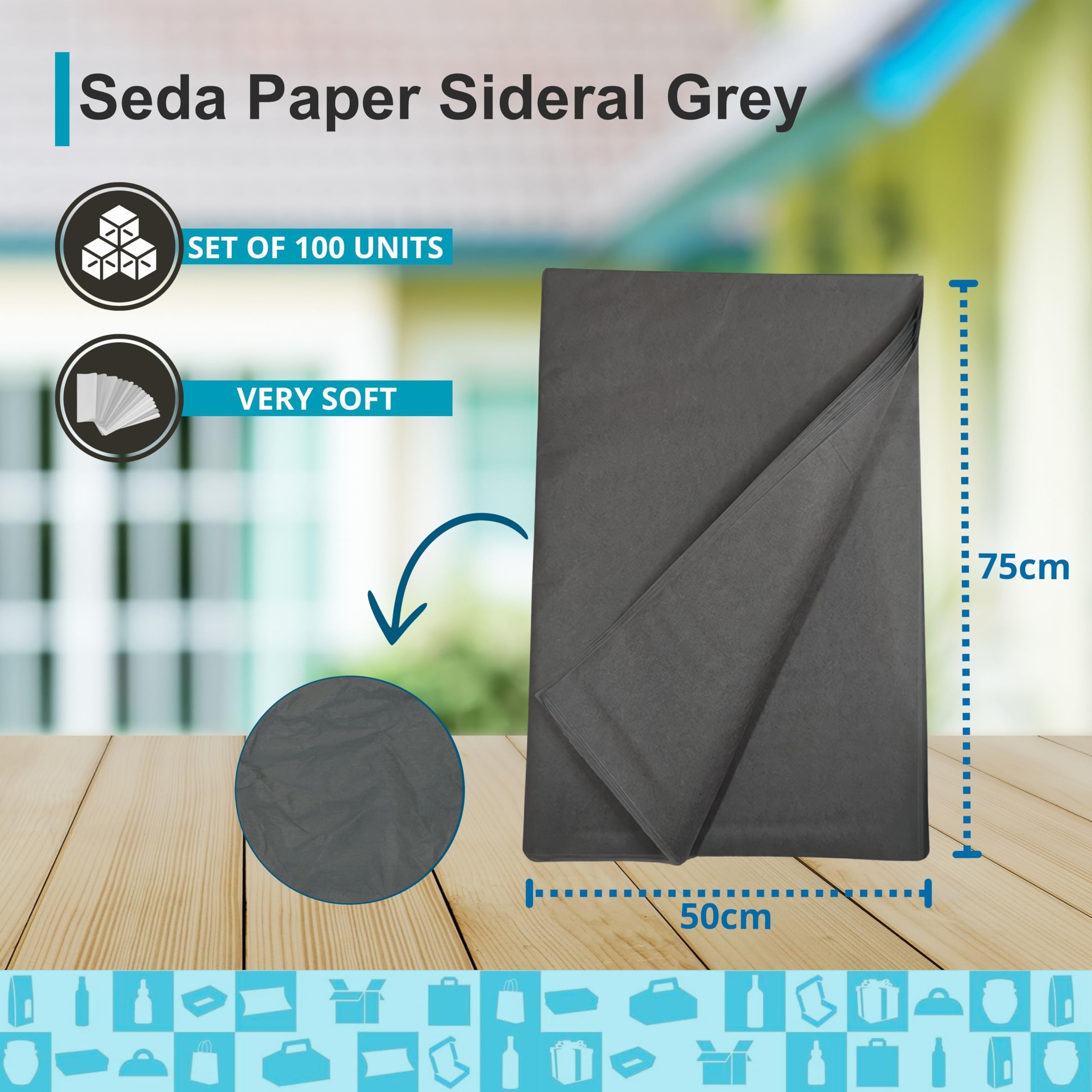 Papier de Soie Gris Espace Profond (Pack 500) 50x75cm