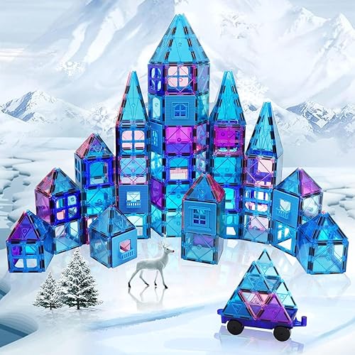 Miniatura 2 de Bloques magnéticos de azulejos congelados, juego de construcción de castillo, 110 piezas STEM preescolar juguetes de aprendizaje para niños y niñas