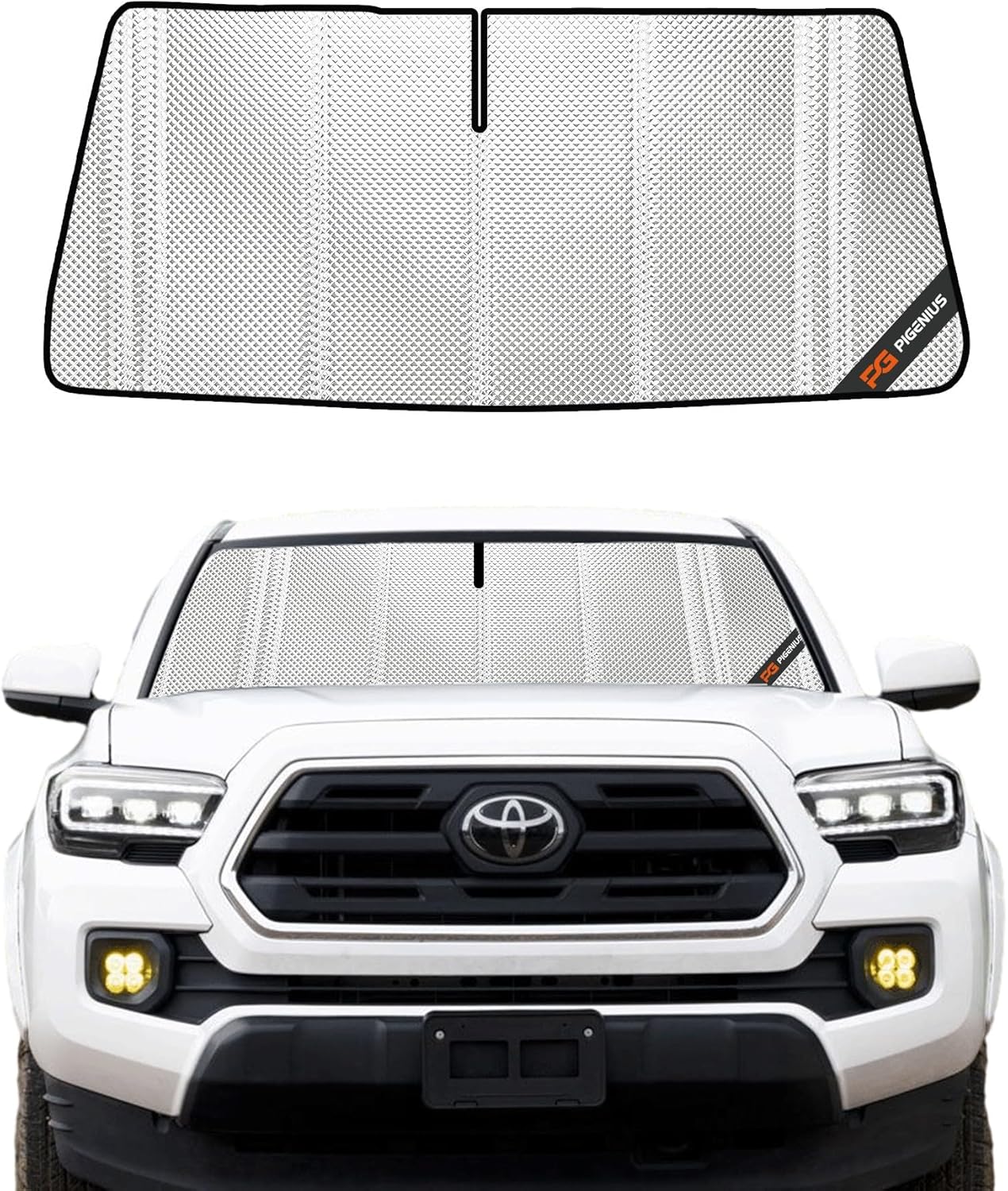 Windshield Sun Shade for Toyota Tacoma 2018-2023 Without GoPro Mounted. Full Coverage Rearview Mirror Shade for Ultimate Protection 2018-2023 Silver