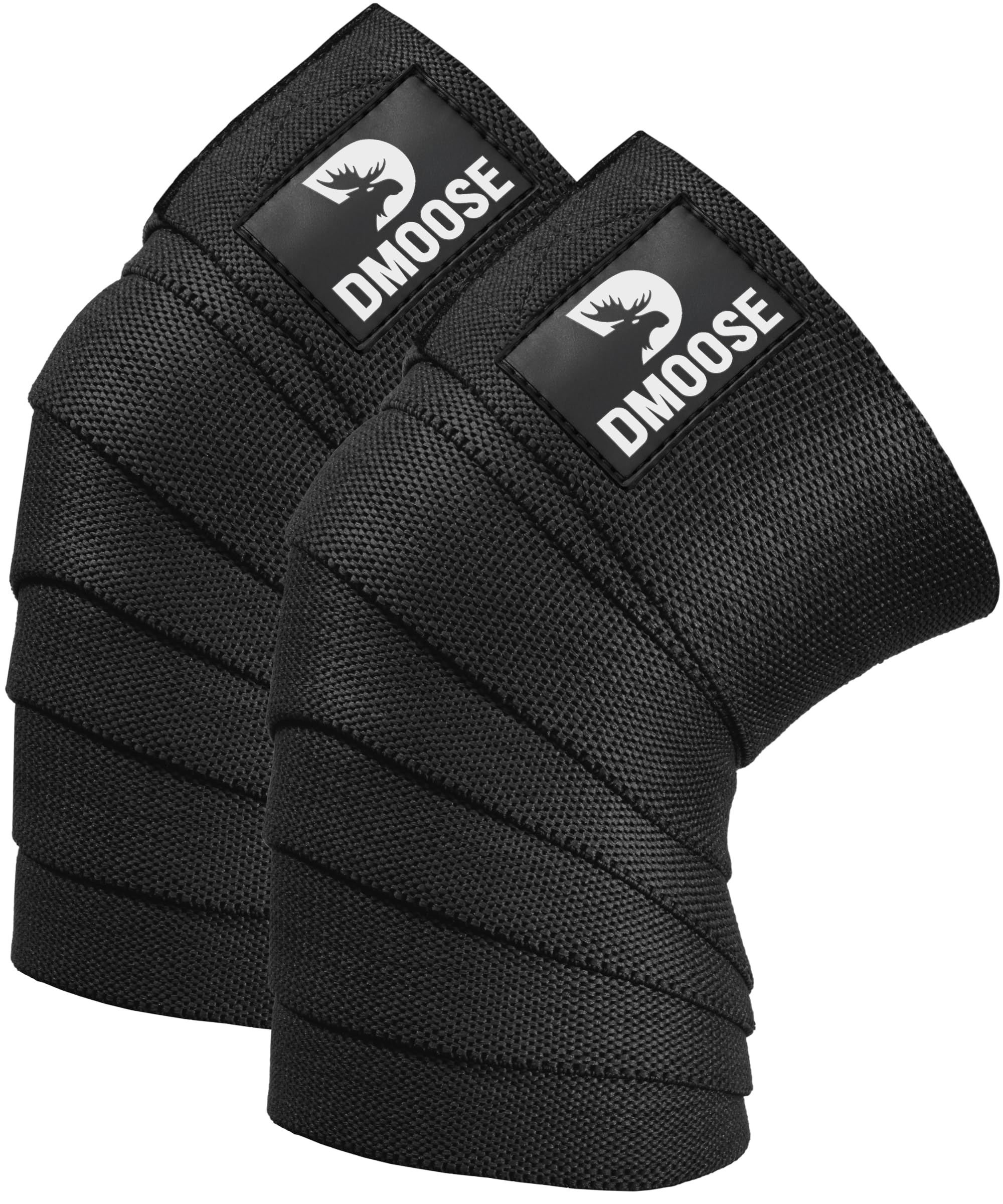 DMoose Fitness Knee Wraps for Weightlifting (Pair) – 78” Gym Brace Straps for Joint Stability & Pain Relief - Perfect for Squats & Working Out - USPA Approved Knee Wrap Supports for Men and Women