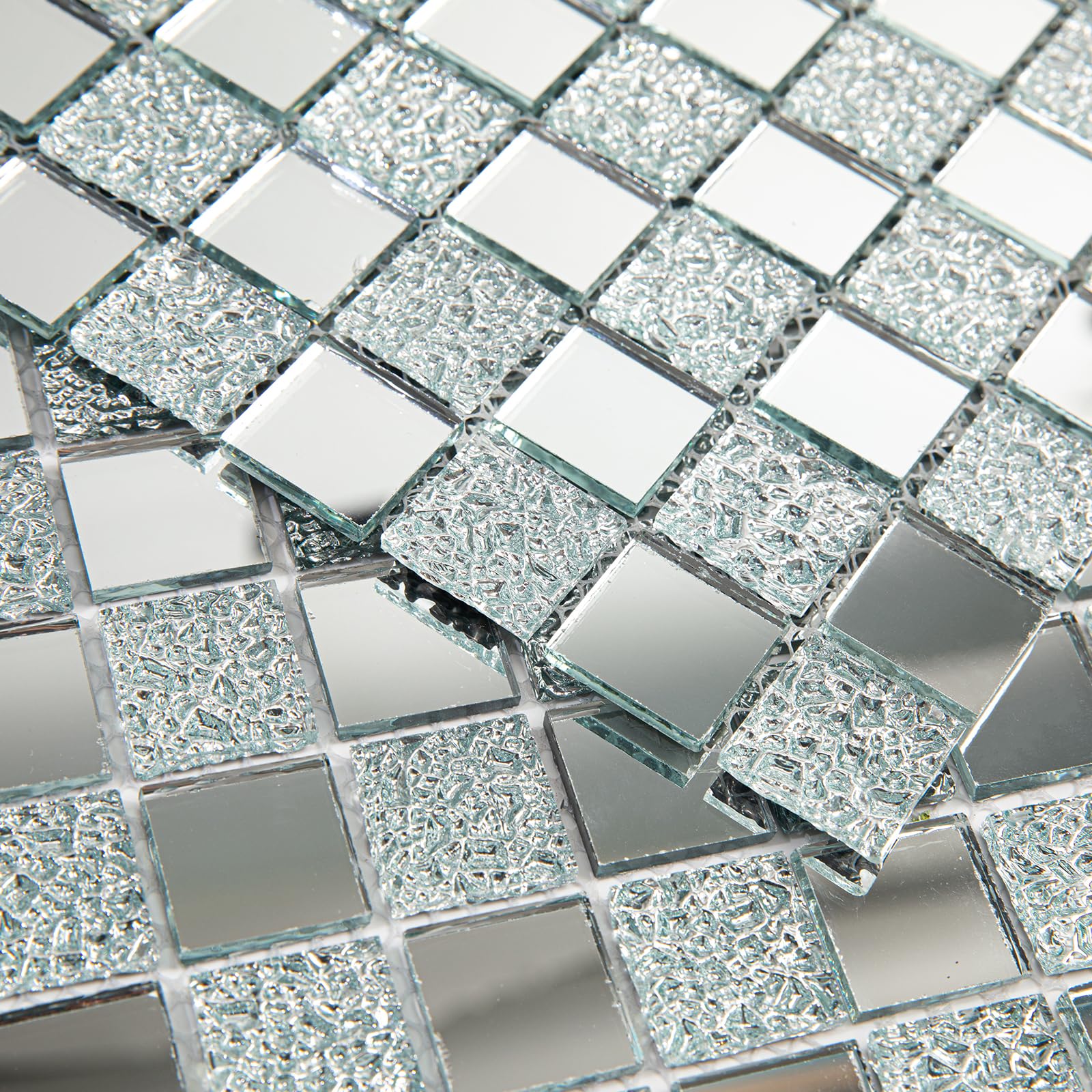 Photo 1 of Adedeo Crystal Diamond Mirror Mosaic Tile, Silver Square Flat