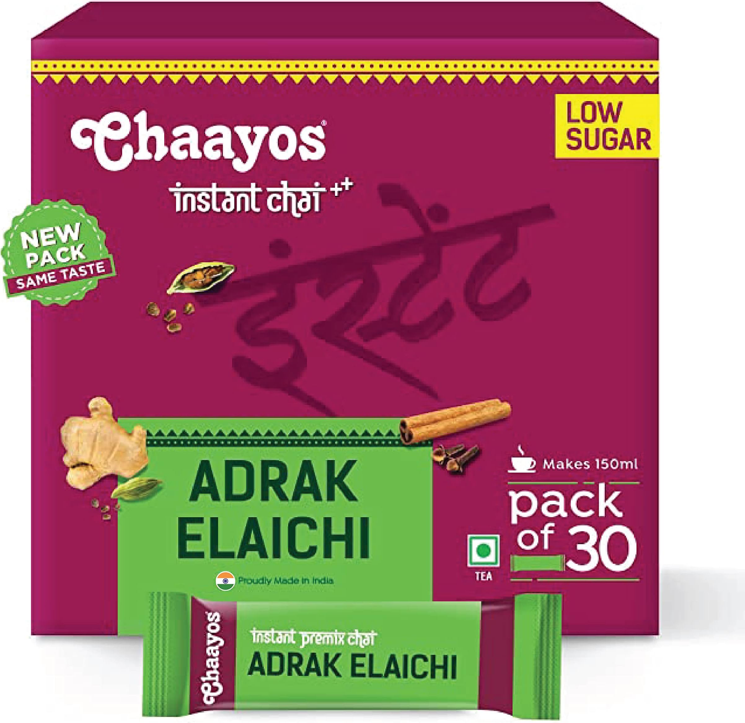 Chaayos Instant Tea Premix - Adrak Elaichi - Low Sugar - 30 Sachet