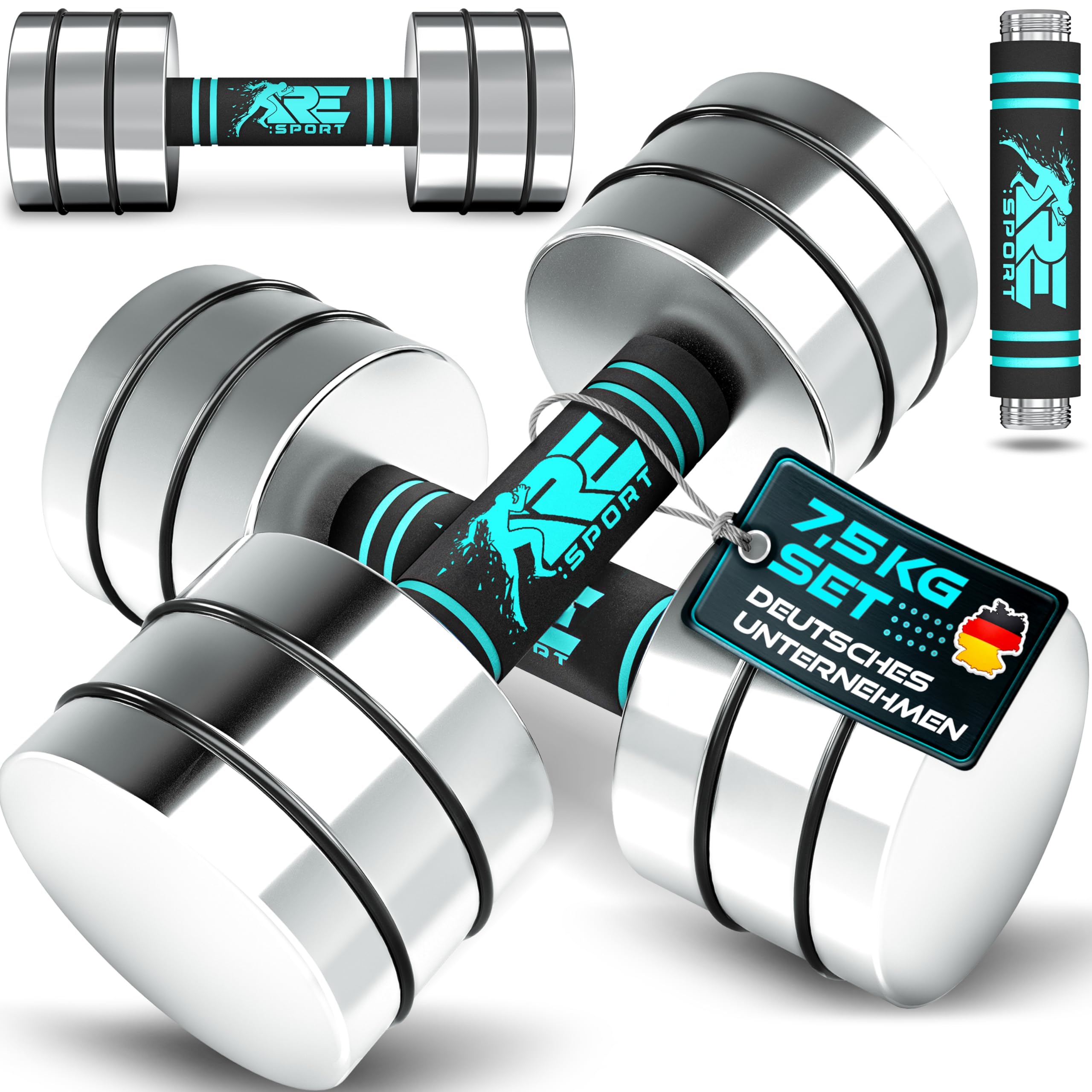 RE:SPORT® 2er Hanteln Set aus massivem Stahl 2,5/5/7,5/10 kg | Hantel Kurzhantel mit Gewichten & Schaumstoffgriff | Fitness Kurzhanteln Home Gym, Krafttraining & Muskelaufbau