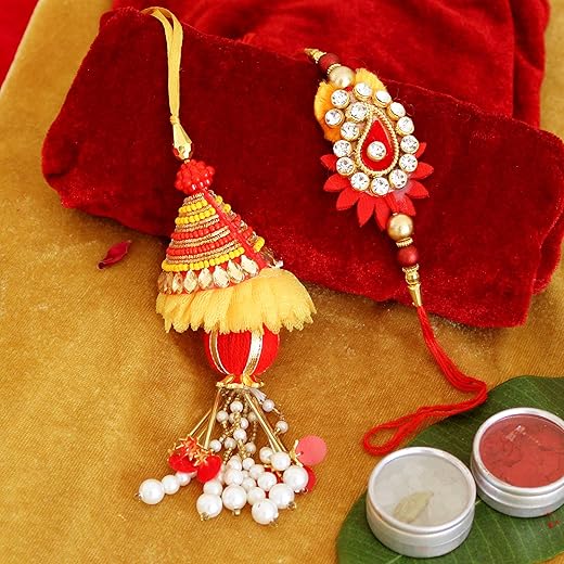 TIED RIBBONS Bhai Dooj Rakhi for Brother and Bhabhi Gift Set | Rakhi for Bhaiya Bhabhi Rakhi Set for Bhai Bhabhi | Rakhi Thread- Lumba Rakhi for Bhabhi | Raksha Bandhan Card | Bhai Dooj Tikka Set