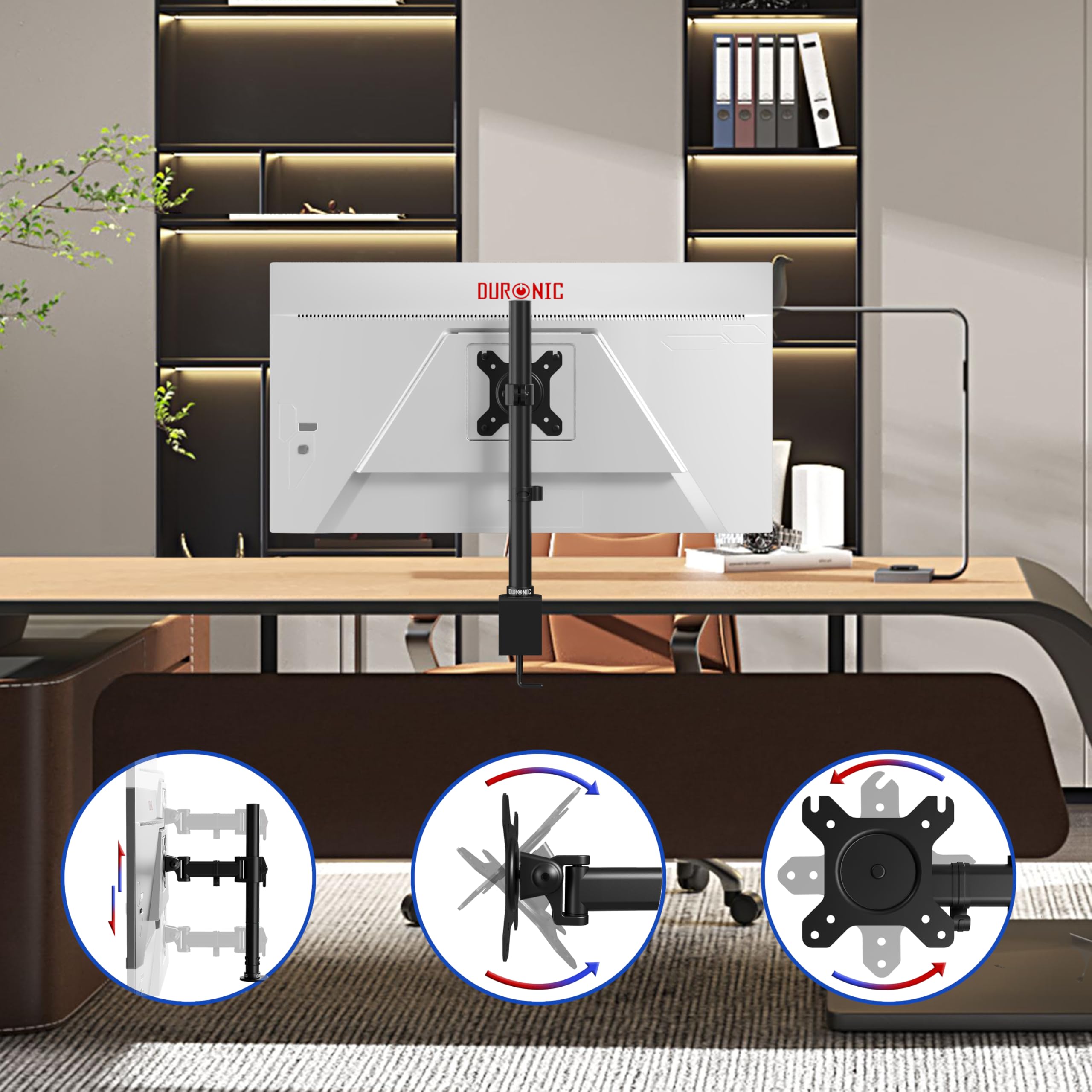 Duronic Braccio singolo per monitor DM151X1 Supporto per monitor regolabile in altezza Morsetto Riser per schermi PC da 13"-32" Supporti da scrivania con supporto VESA per monitor con capacità di 8 kg