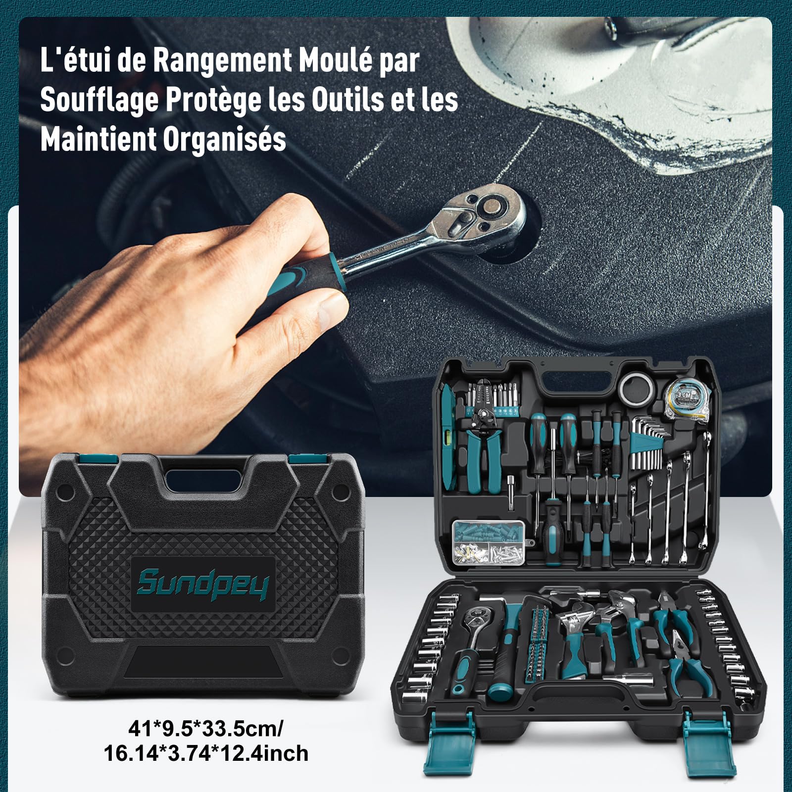 Sundpey Boite a Outils Complete 281 pièces - Caisse a outil pour Hommes et Femmes Malette Outils Complet Avec Ensemble de Clés à Douille Ensemble de Tournevis Clé Hexagonale Métrique Pinces