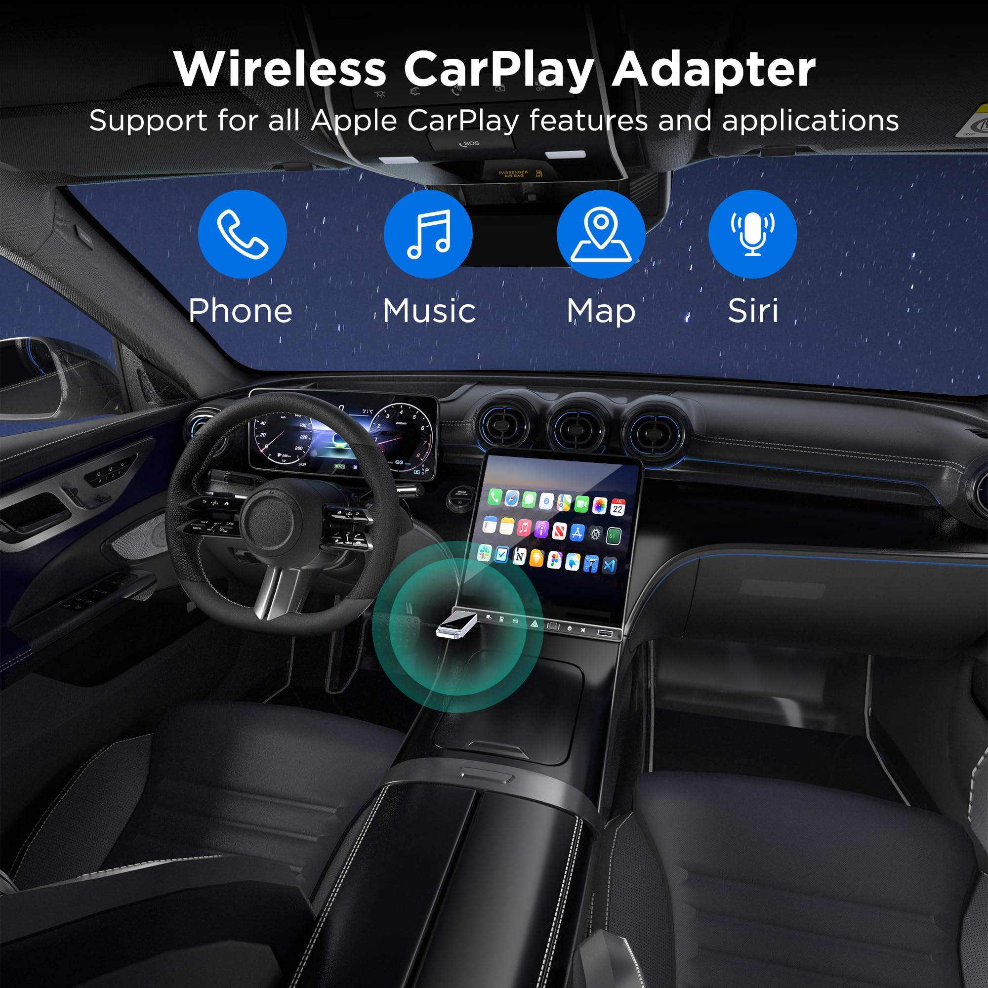 vnilrgle Wireless CarPlay Adapter 2024 Upgrade, Plug and Play, No Latency, Converts Factory Wired to Wireless, Compatible with iPhone 6+ and 2015+ Cars, Bluetooth 2.4GHz and Wi-Fi 2.4+5.8GHz - Image 3