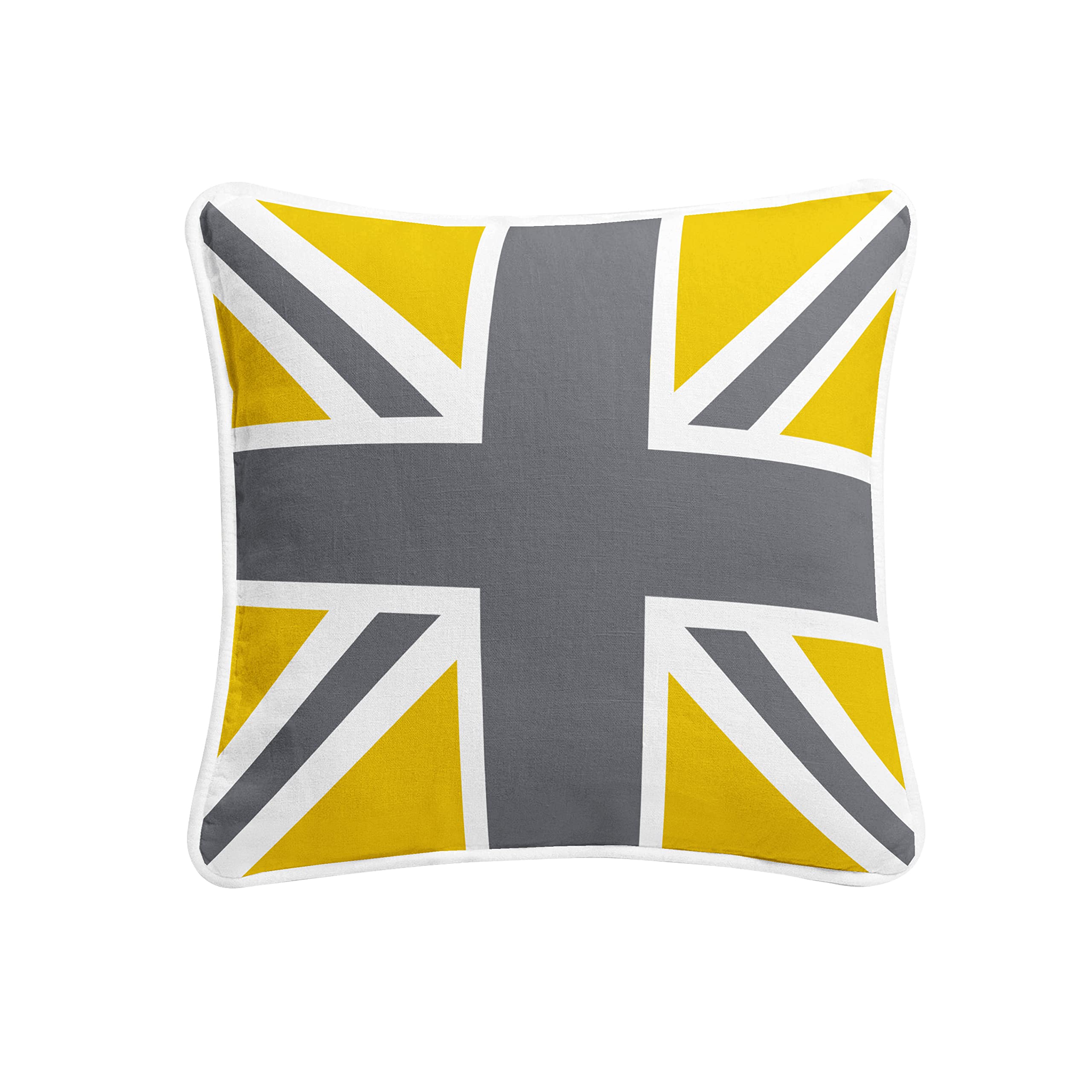 Arlinens Union Jack Mustard Grey 100% Cotton Duck Quality Printed Cushion Covers Size 18"X18" In Following Designs (Union Jack Mustard Grey)