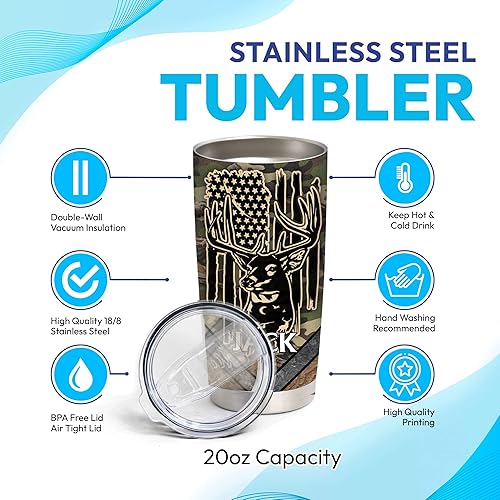 Vista 64 de Hyturtle Regalos personalizados de caza para hombres, vaso de caza de camuflaje de 20 onzas, taza de café de viaje de acero inoxidable, regalo