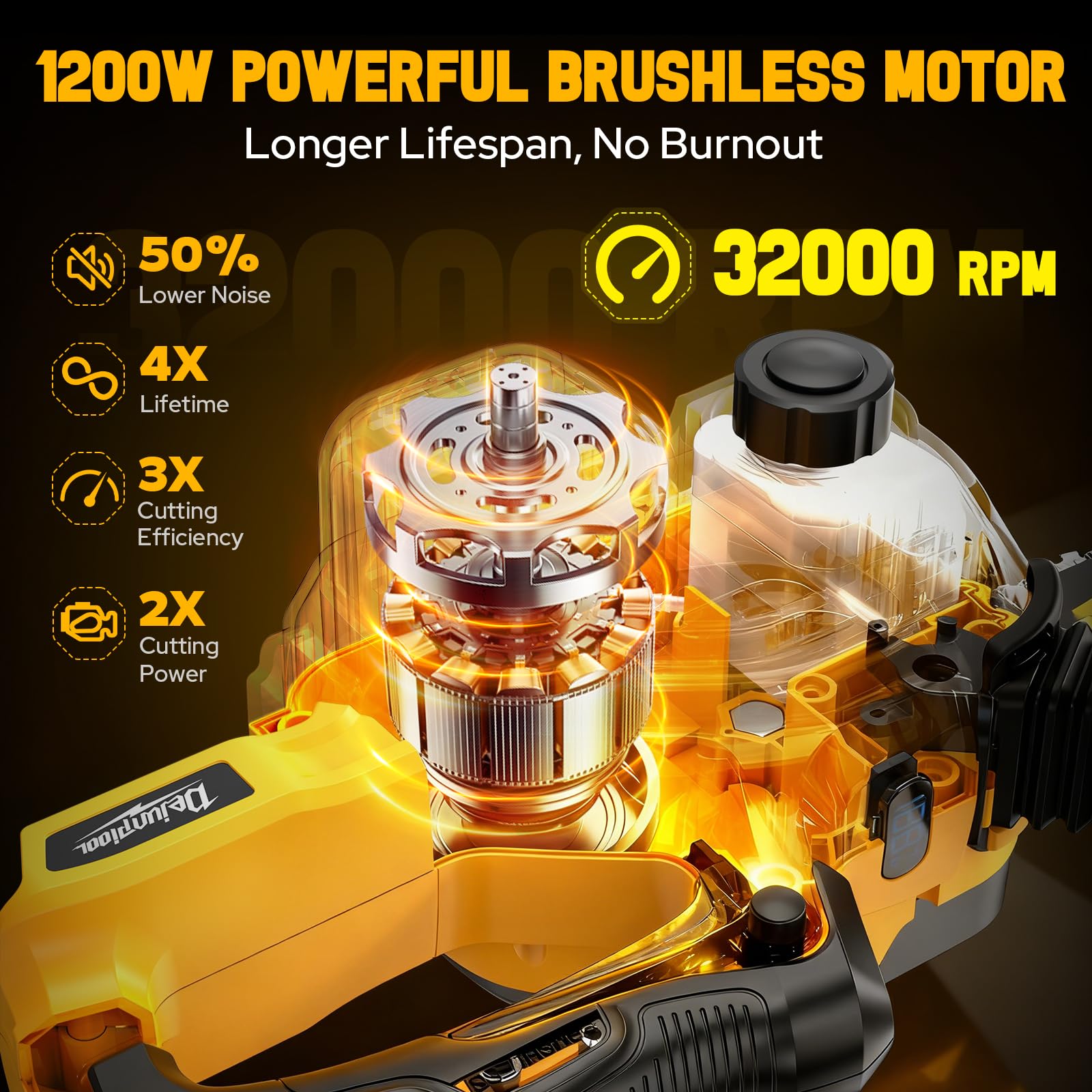 Tronçonneuse électrique sans fil de 40,6 cm compatible avec batterie Dewalt 20 V/60 V MAX (sans batterie), scie à chaîne sans balais, huileur automatique, 3 chaînes, tronçonneuse manuelle pour couper