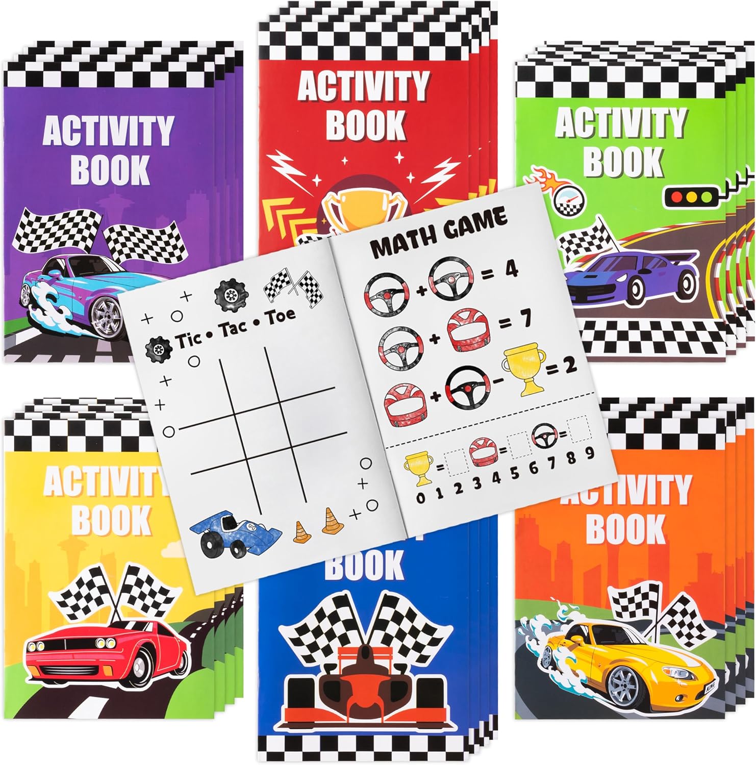 JAPBOR Race Car Coloring Books - 24PCS Mini Racing Cars Activity Color Books Bulk for Kid Party Favors, Truck Transportation Themed Small Colouring Pages for Birthday Gifts Class Drawing Painting Game