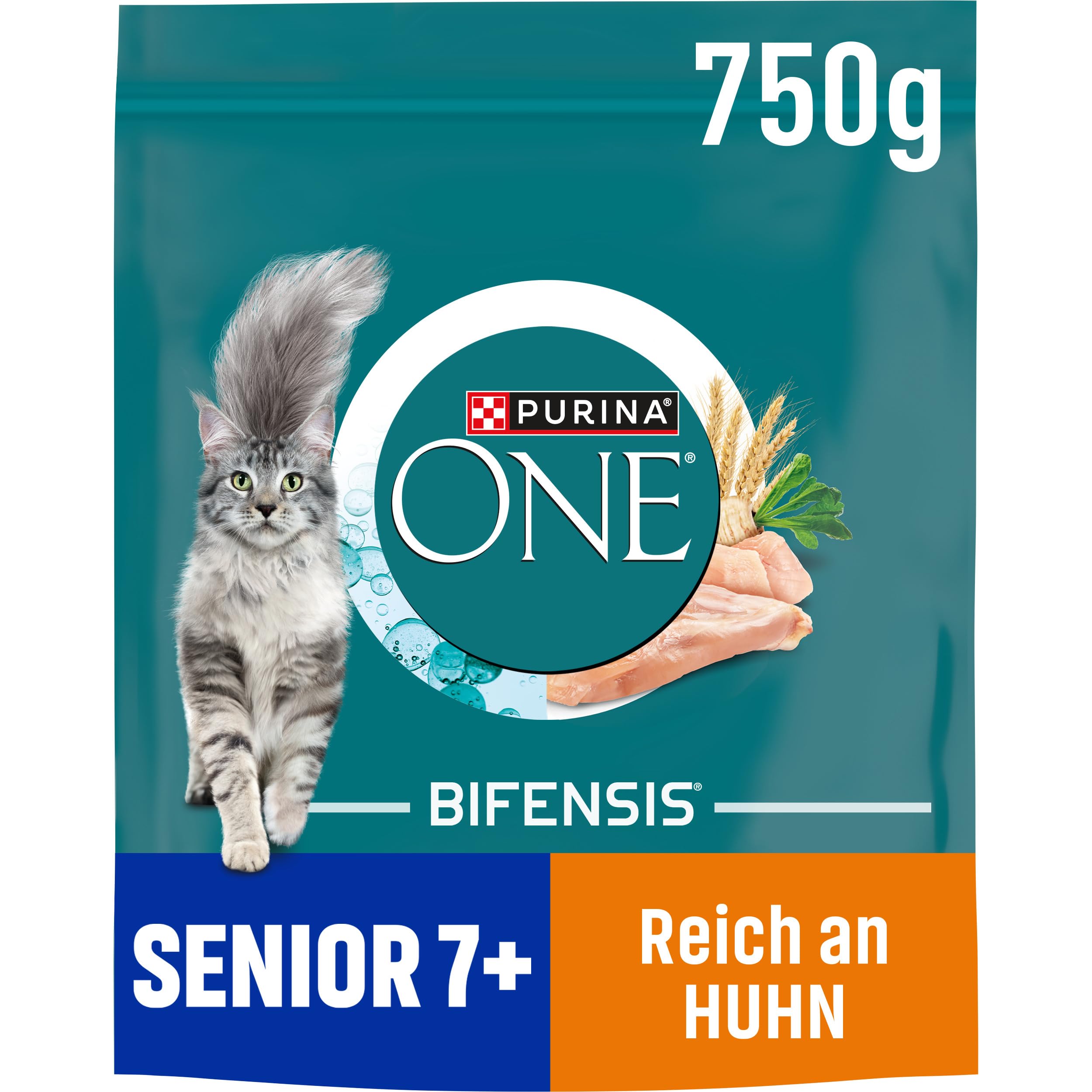PURINA ONE BIFENSIS Senior 7+ Katzenfutter trocken, reich an Huhn, 6er Pack (6 x 750g)