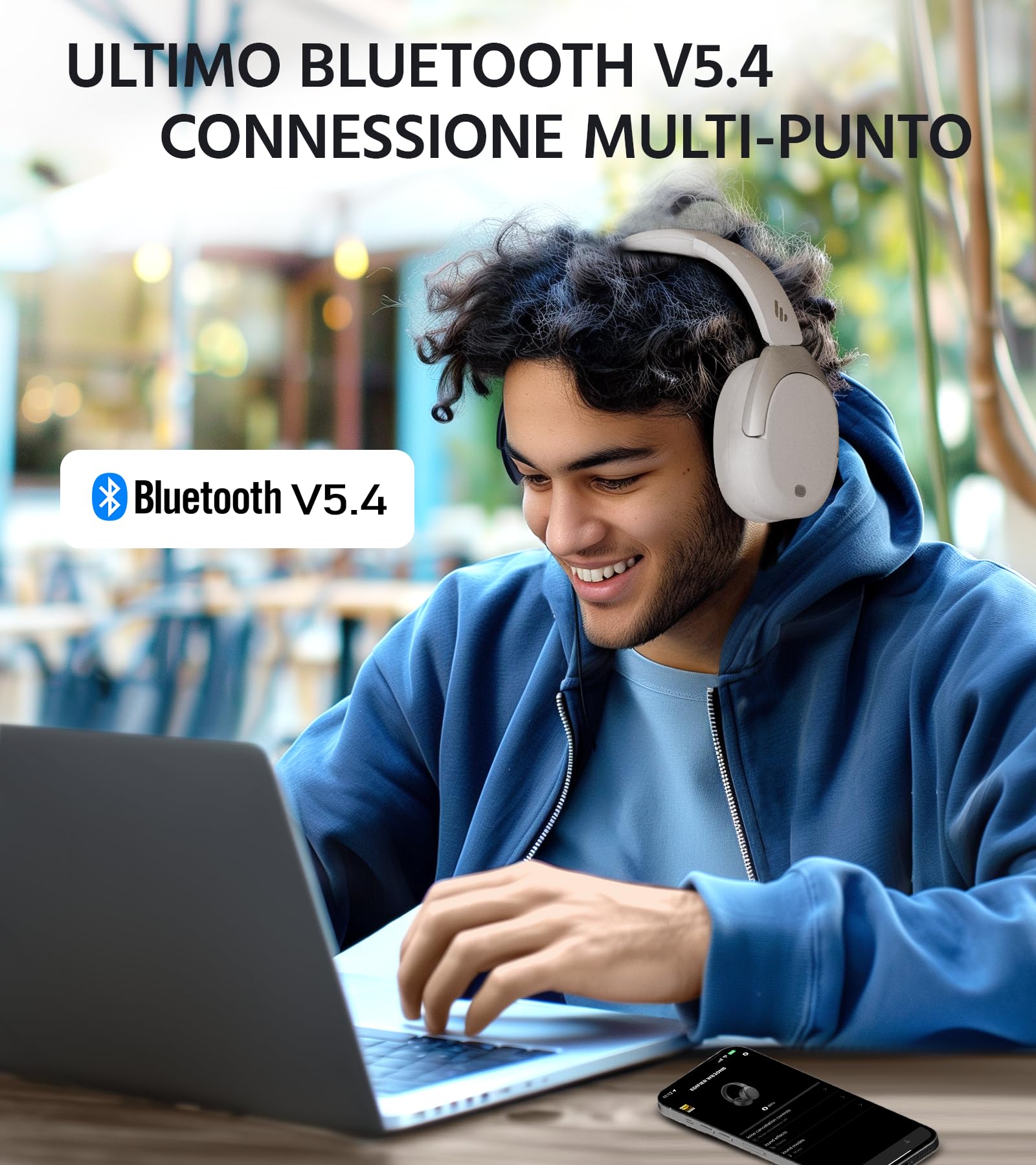 Edifier W830NB Cuffie Over Ear Bluetooth V5.4, Cancellazione Rumore Attiva Ibrida -45dB, Autonomia di di 94 ore, Hi-Res Wireless con LDAC, Audio Spaziale, Ricarica Rapida, Connessione Multipoint - Vista 8