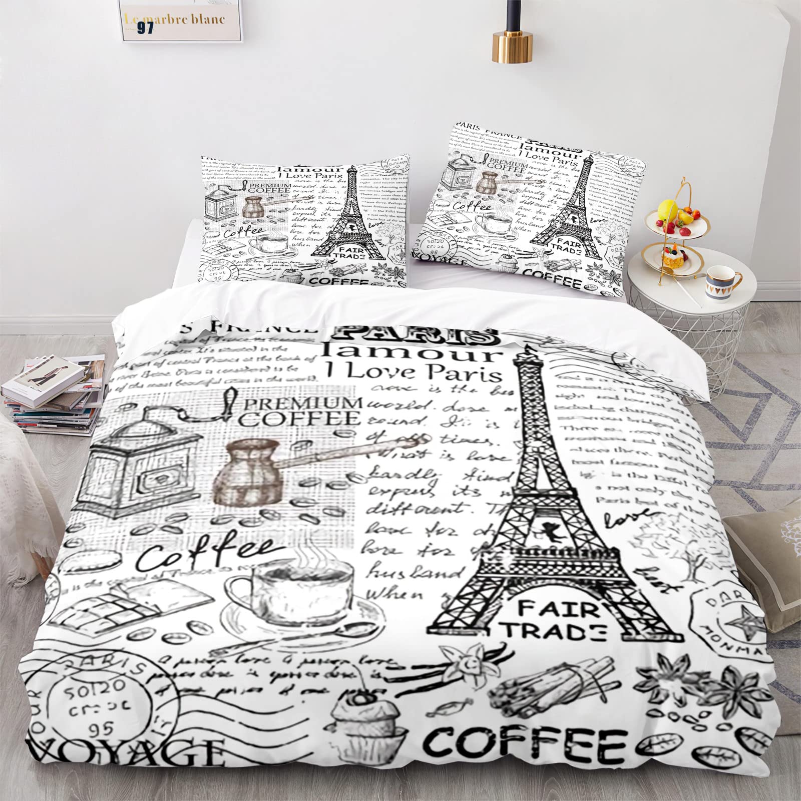Poliéster Suave Funda Nórdica Cama 150 Paris Torre Eiffel Funda De Edredón 220 X 240 Cm Duradero Y De Secado Rápido Funda Nordico 220X240 + Funda De Almohada 40X75 Cm