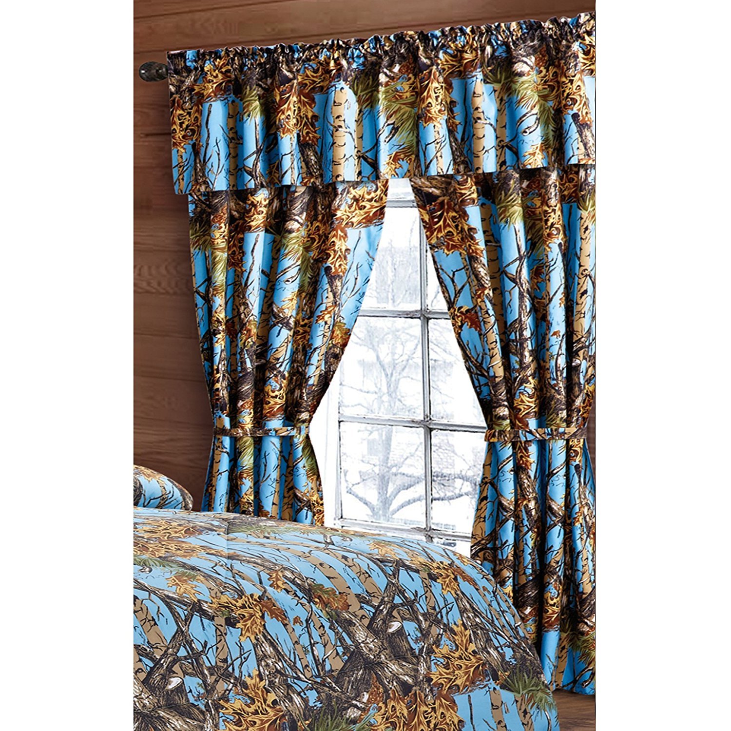 Regal Comfort The Woods Powder Blue Camouflage 5pc Curtain Set for Hunters Cabin or Rustic Lodge Teens Boys and Girls (Curtain, Powder Blue)