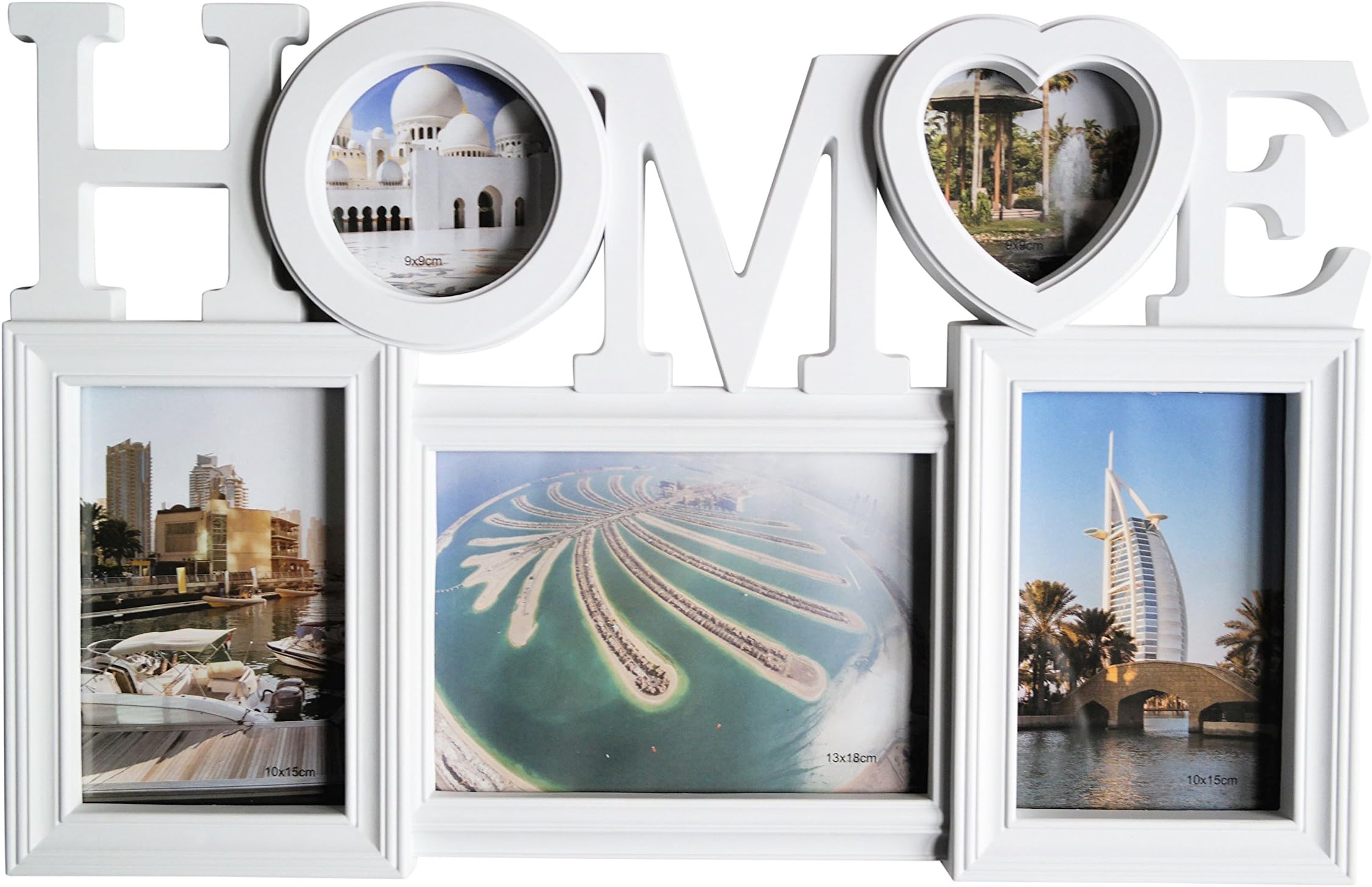 GUTEINTE Multi Aperture Photo Picture Frame In PVC Family Happiness "Home & Love" 5 Photos Romantic White (HOME)