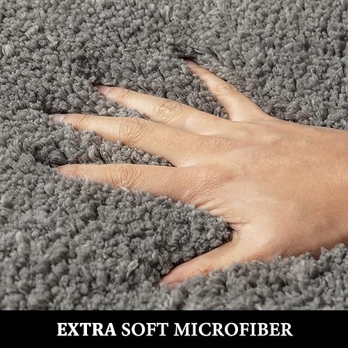 Miniatura 2 de MIULEE Alfombras de baño grises gruesas y peludas para baño, antideslizantes, absorbentes, de felpa, lavables, alfombra para sala de estar y