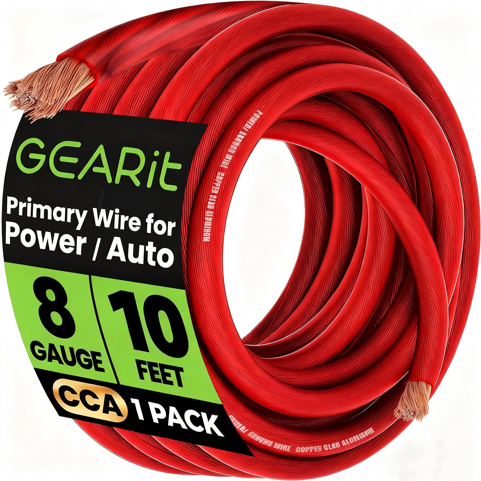 8 Gauge Wire (10ft - Red Translucent) Copper Clad Aluminum CCA - Primary Automotive Wire Power/Ground, Battery Cable, Car Audio Speaker, RV Trailer, Amp, Electrical 8ga AWG 10 Feet