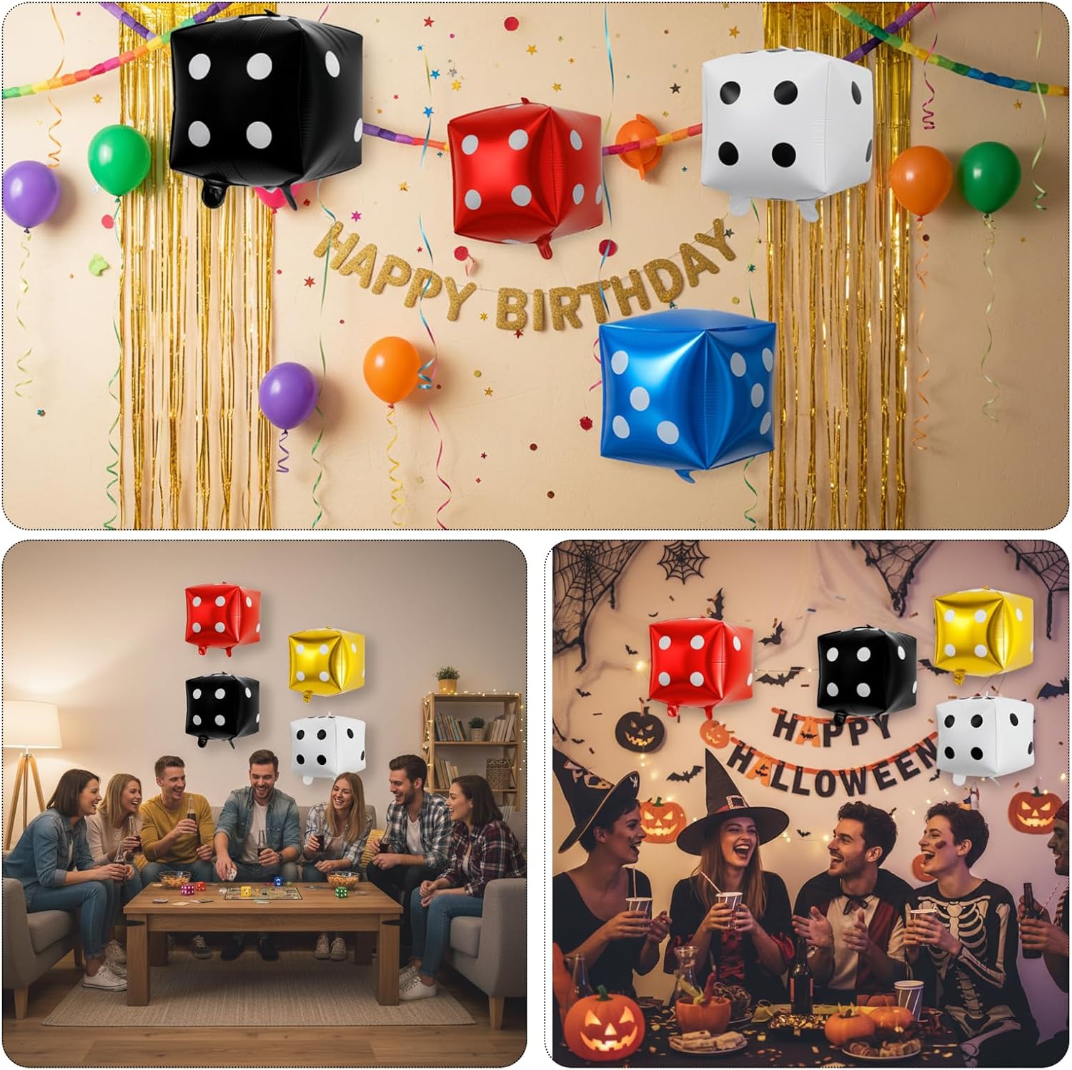 10 Count 12-Inch Dice Balloons for Casino Party Decorations,Casino Balloons, Inflatable Dice for Gaming Theme Events, Birthday Parties and Photo Props