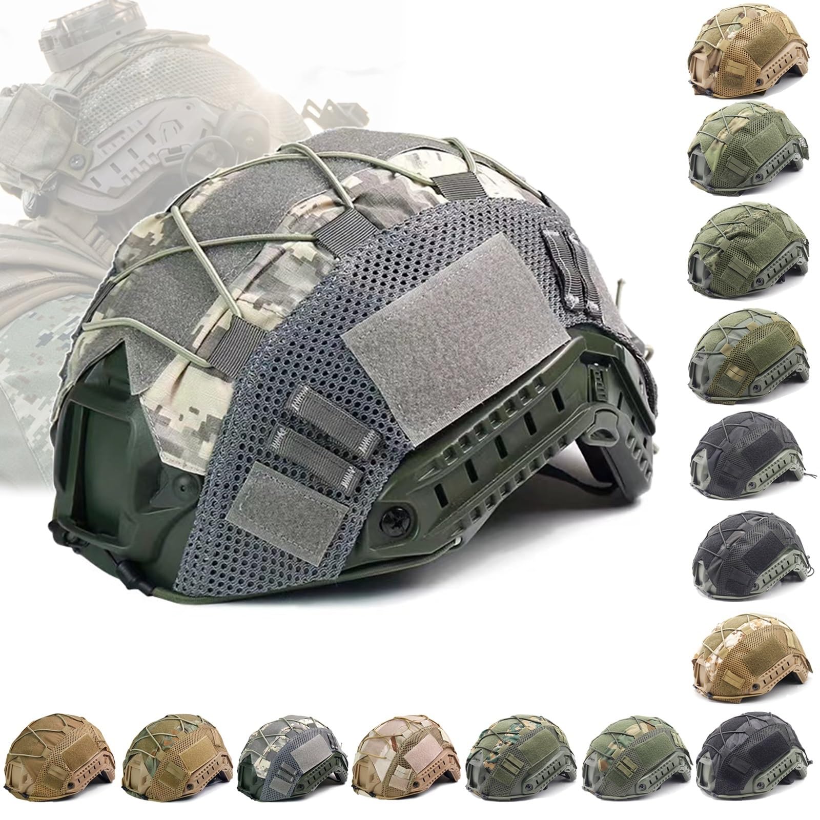 Tactical Helmet Cover Camo FAST Airsoft Paintball High-cut Helmet Cloth Hunting Shooting Helmet Accessories with Elastic Cord(ACU)
