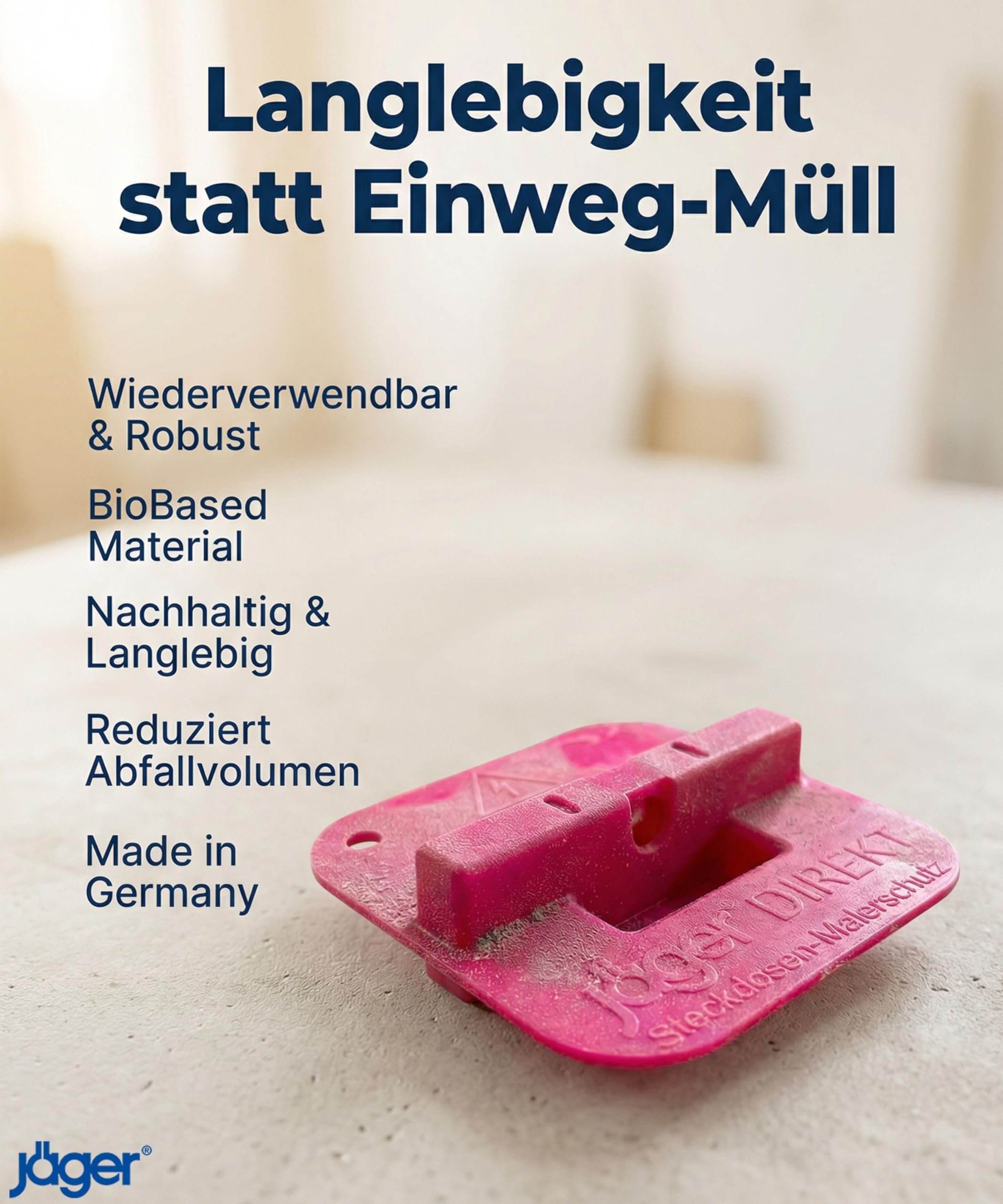 JÄGER 100x Steckdosen Malerschutz Wiederverwendbar, Steckdosenabdeckung zum Aufstecken statt Abkleben, Steckdosen Abdeckung Baustelle, Malerbedarf für Tapezieren & Renovierung, Made in Germany