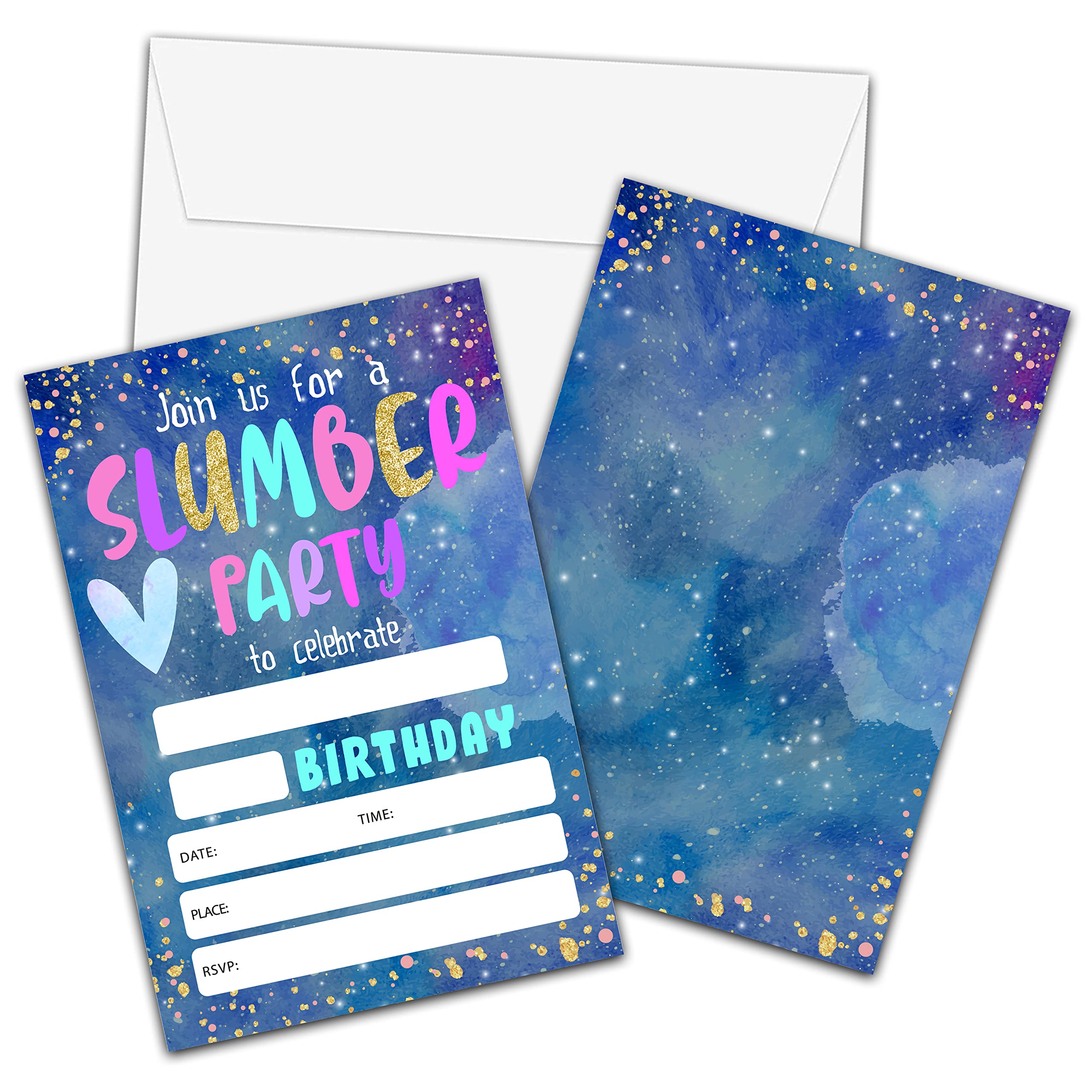 20 Sleepover Birthday Invitations With Envelopes - Watercolor, image size:2560x2560