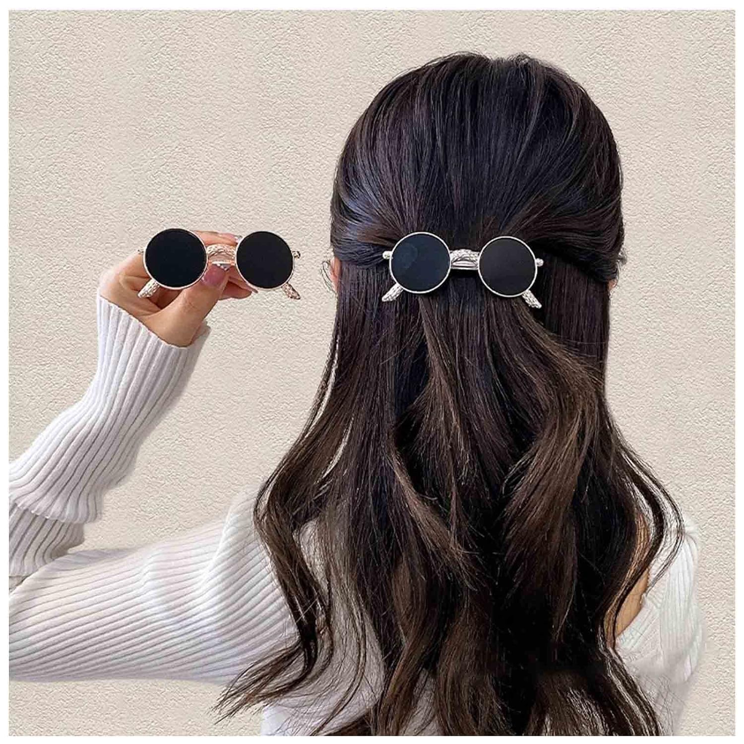 NIVIZEN 1 Pc Vintage Sunglasses Hair Clip Pins Sunglasses Shape Hair Barrette Ponytail Holder Hair Clips Metal Hairpins Clip Cute Hair Accessories For Women And Girls Headdress (Pack Of 1),Black-image-20
