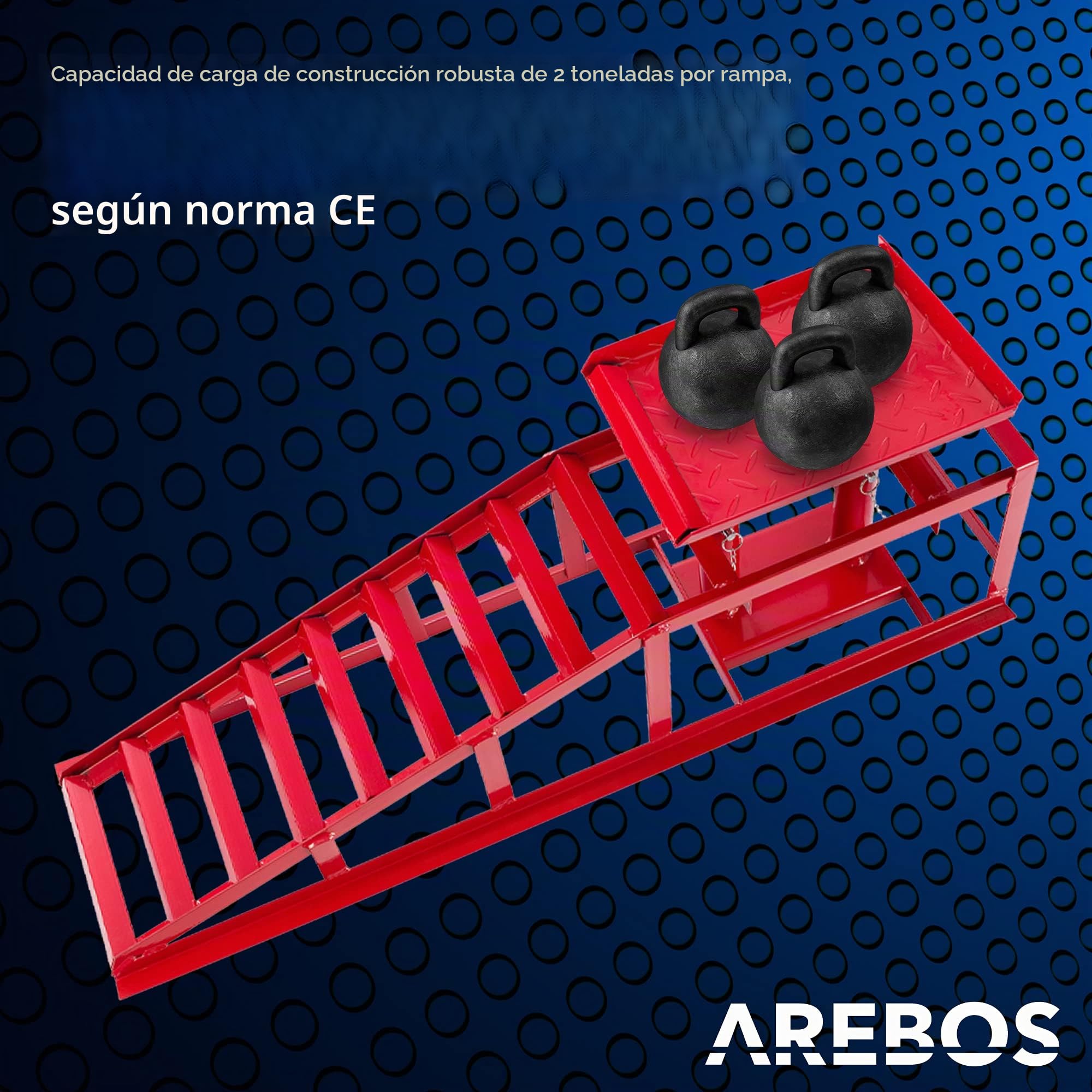 Arebos Rampa hidráulica Ajustable | Gatos para Coche | Soportes de Ejes | Rampas de Carga para vehículos | 2 T | de Levantamiento y Carga | Regulable en Altura de 290 a 375 mm