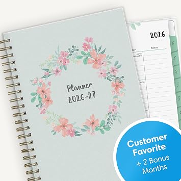 Blue Sky 2026-2027 Weekly and Monthly Academic Year Planner Calendar, July 2026 - June 2027, 5 x 8, Flexible Cover, Wirebound, Laminated Tabs, Laurel
