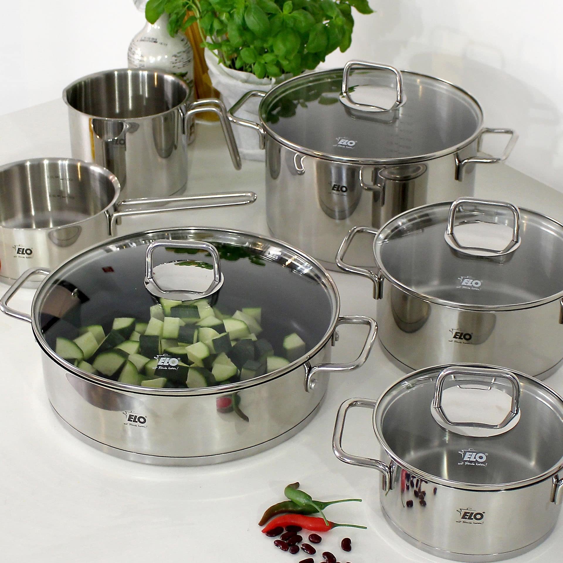ELO 7244626 Patelnia indukcyjna ze stali nierdzewnej, rondel ze stali nierdzewnej 26 cm, garnek ze szkłem, stal nierdzewna, szkło, 26 cm