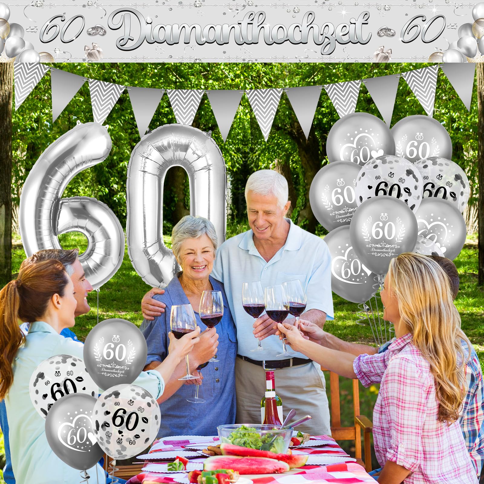 Teeparty Dekoration Banner Mit Floralem Diamant Motiv - Für Geburtstag, Hochzeit & Brautparty