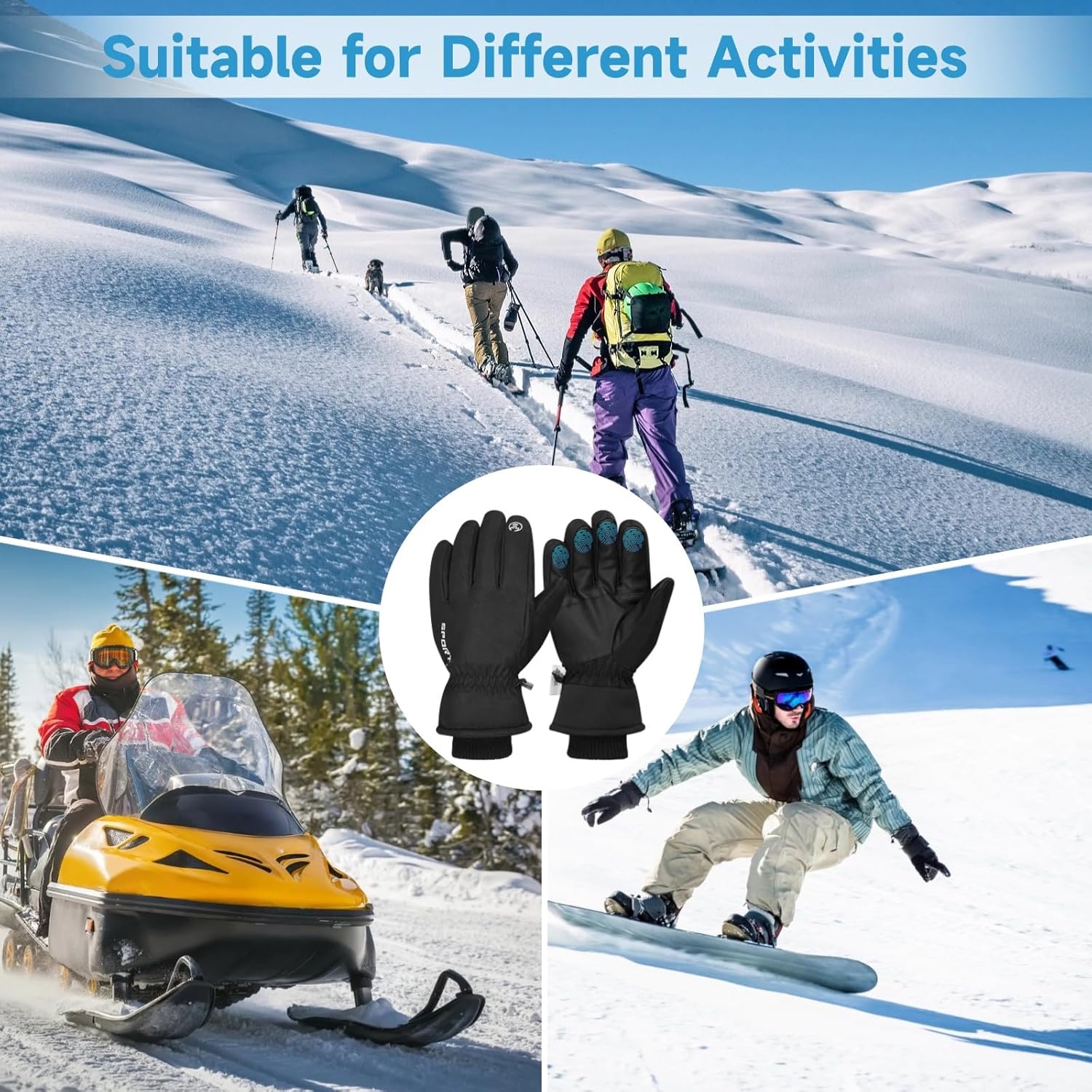 Waterproof Winter Ski Gloves, Windproof Thermal Touchscreen Gloves, Anti-Slip Snow Gloves for Men Women, Outdoor Cold Weather Gloves for Snowmobiling, Hiking, Climbing - Image 6