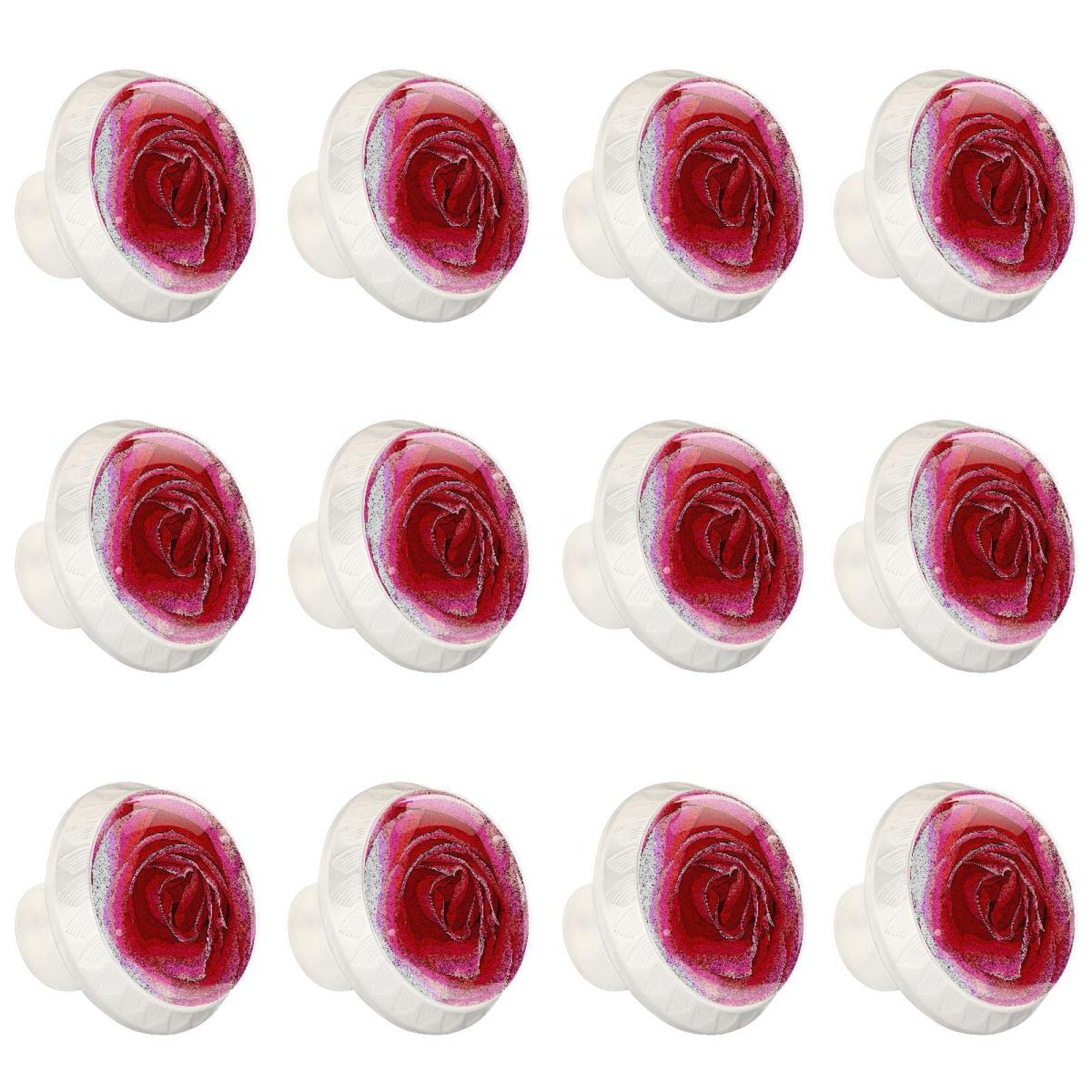 Lot de 12 poignées d'armoires de cuisine bouton de tiroir fleur rose moderne
