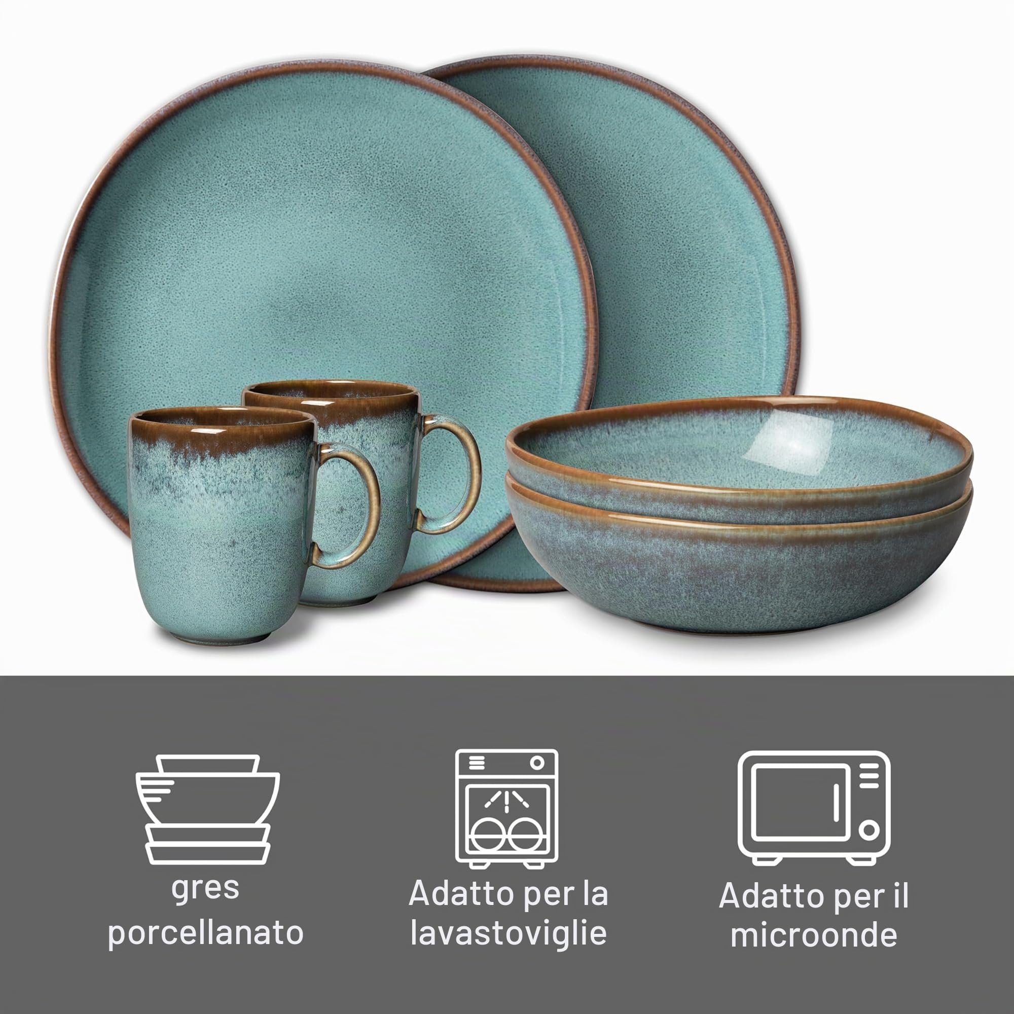 like. by Villeroy & Boch – Lave Set Da Colazione Blu, Lavabile In Lavastoviglie, Adatto Per Microonde, Set Di Stoviglie, Piatti, Set, Servizio, Terracotta
