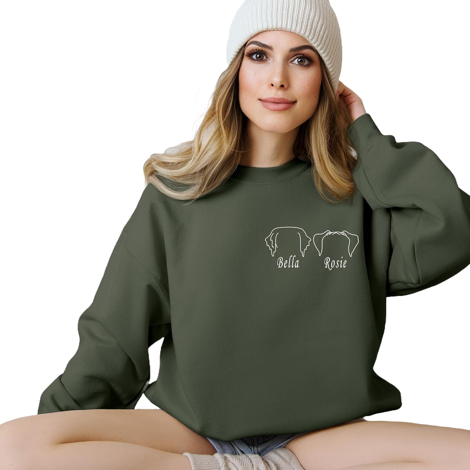 Custom Dog Mom Shirt for Women Pet Ears Sweatshirt with Name Unique Puppy Line Art Cute Dad Hoodie for DogDad Owner Lover - Image 3