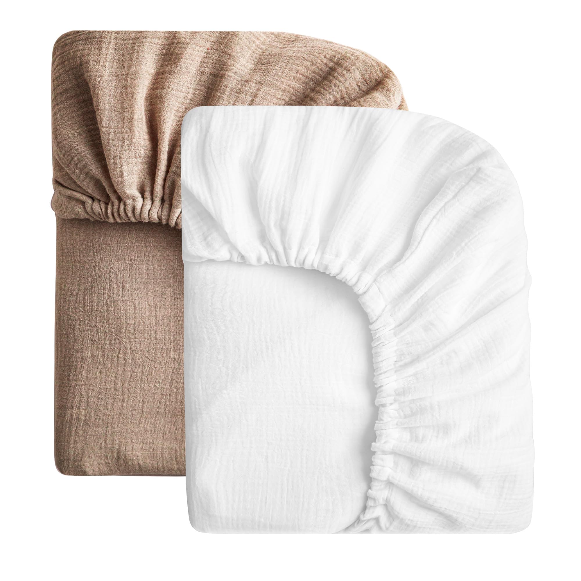 SOULFUL Muslin Crib Sheets for Boys Girls, 3 Pack Soft and Breathable Cotton Fitted Crib Sheets for Standard Crib Mattress (28"x 52", White &amp; Brown)