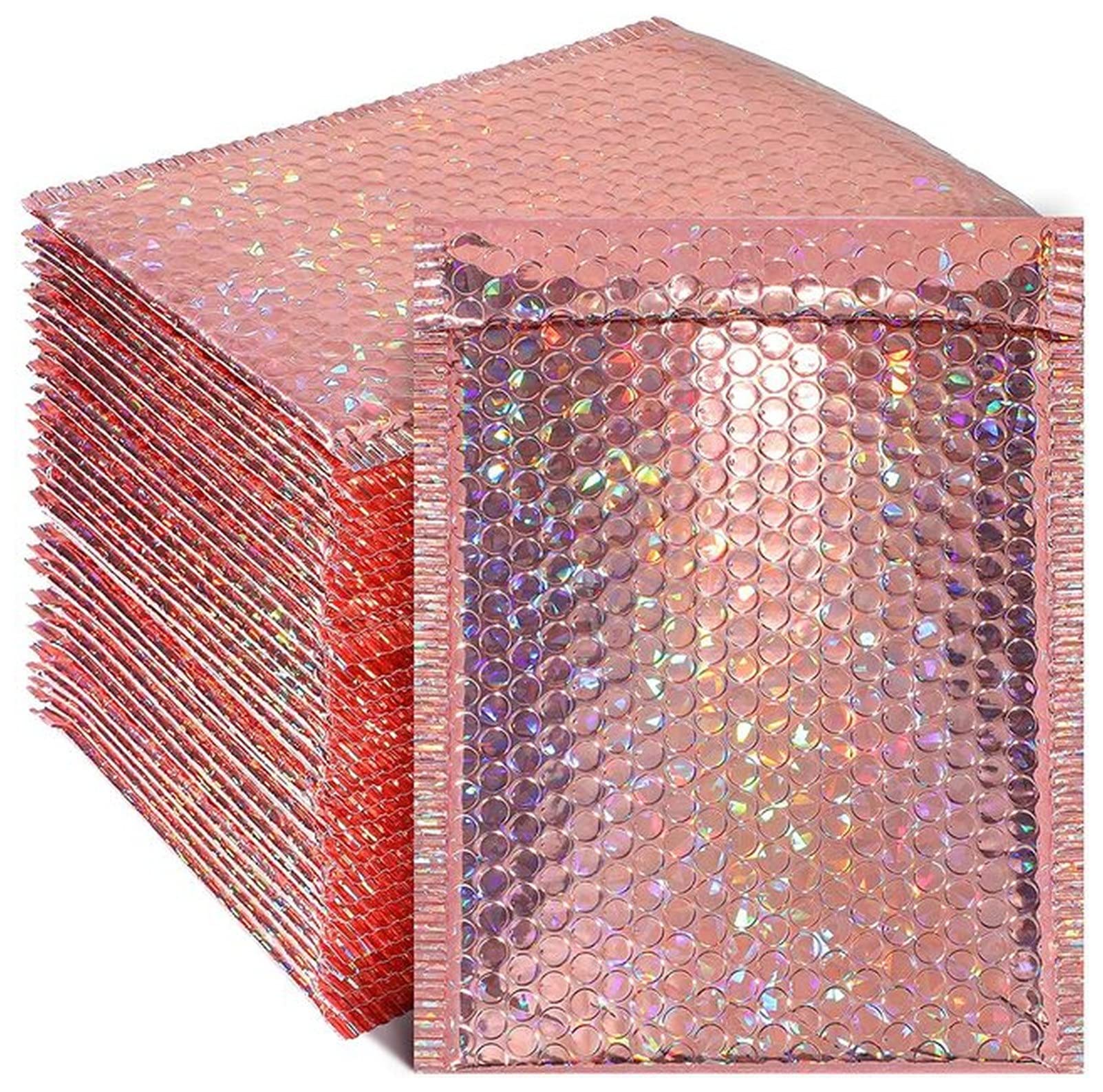 Buste Imbottite 50 PCS Laser Rosa Oro in plastica Bolla Busta espanta in Schiuma in plastica Busta spedizione Borsa imballaggio Borsa imballaggio Buste Postali Imbottite(18X23cm 50pcs)