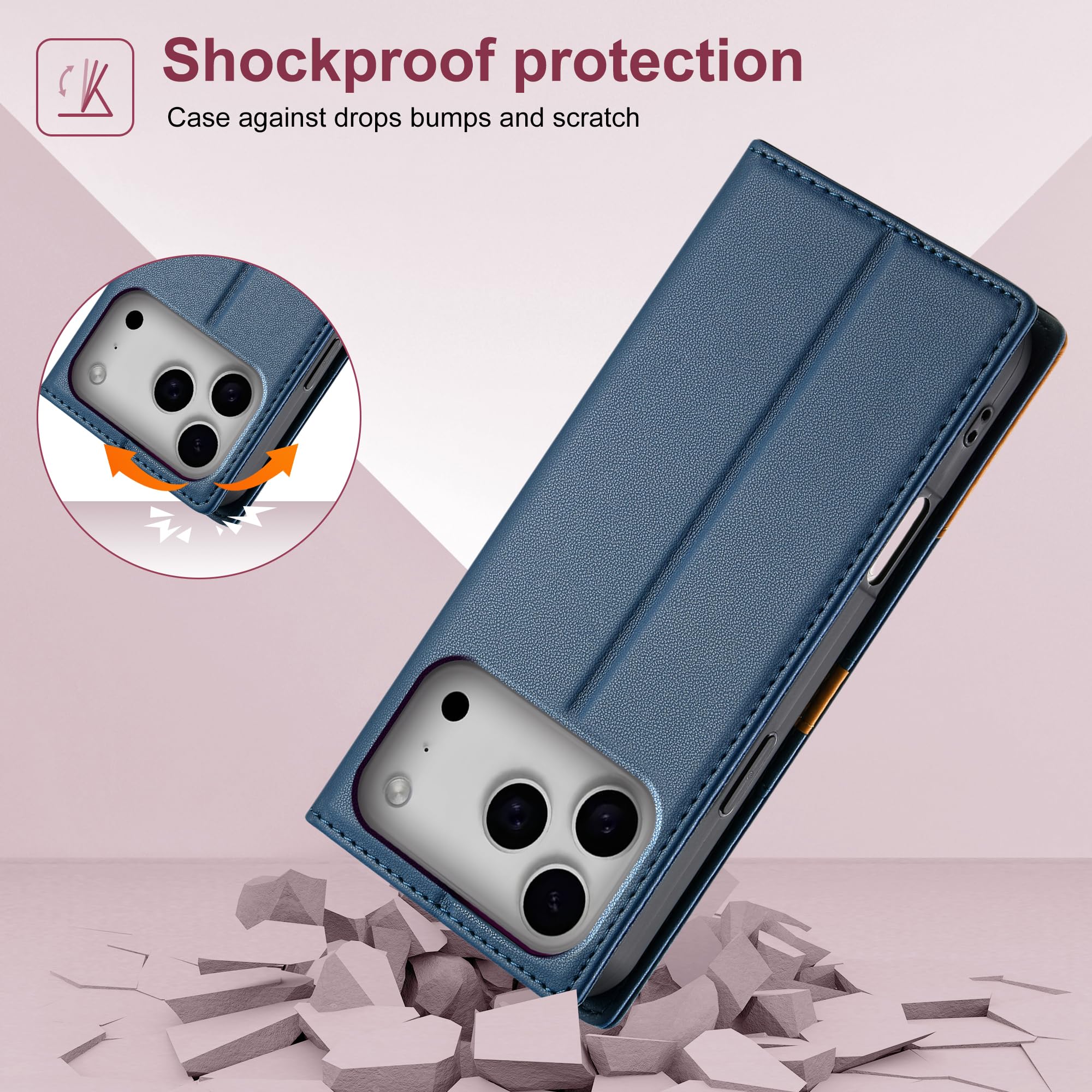 Funda Tipo Cartera magnética de Cuero con Tapa y Compartimento para Tarjetas para iPhone 17 Pro (para iPhone 17 Pro/marrón)
