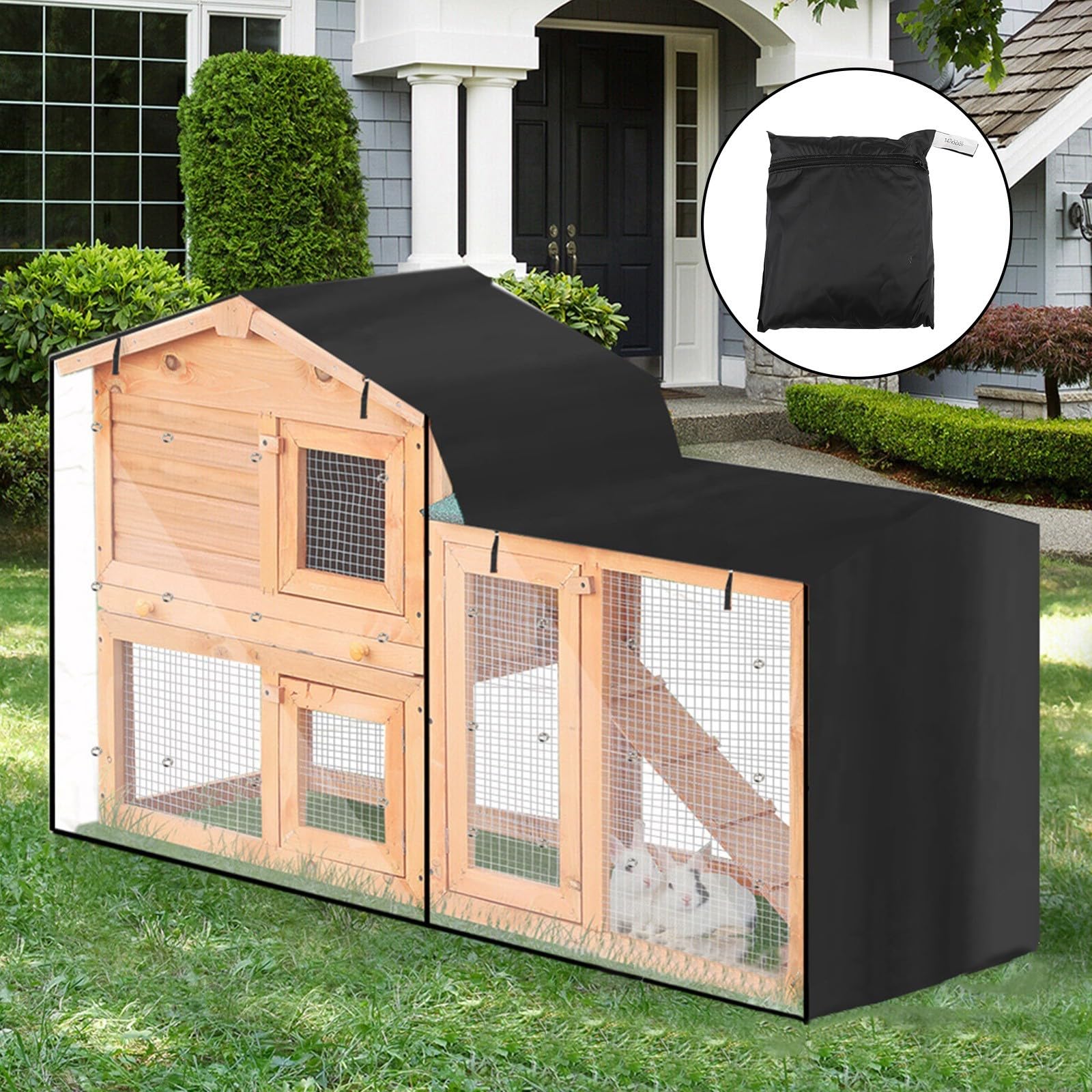Hochwertige Abdeckung für Kaninchenstall für den Innen- und Außenbereich, bietet dauerhaften Schutz (schwarz, 147 x 52 x 86 cm)