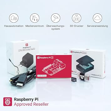 Raspberry Pi 5 Starter Kit (4GB RAM) - Official Bundle with Case Power Supply 27W MicroSD (Pre-Installed with Raspberry Pi OS) HDMI Cable Card Reader & Gift Packaging BerryBase