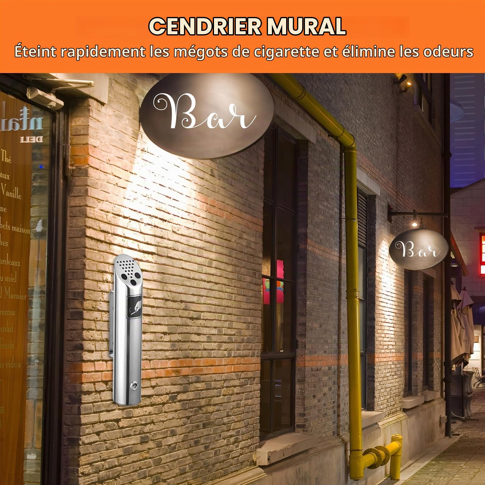 Lot de 2 cendriers muraux pour extérieur en acier inoxydable